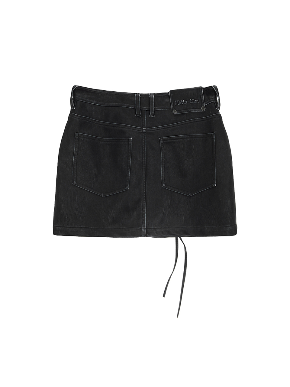 水洗皮革短裙 海軍藍