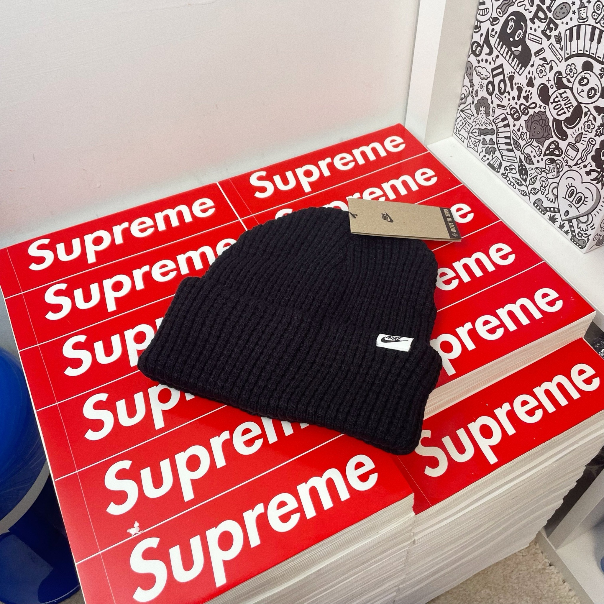 Nike Peak 黑色 台灣未販售 鬆餅 格紋 針織 毛帽 FZ2123-010