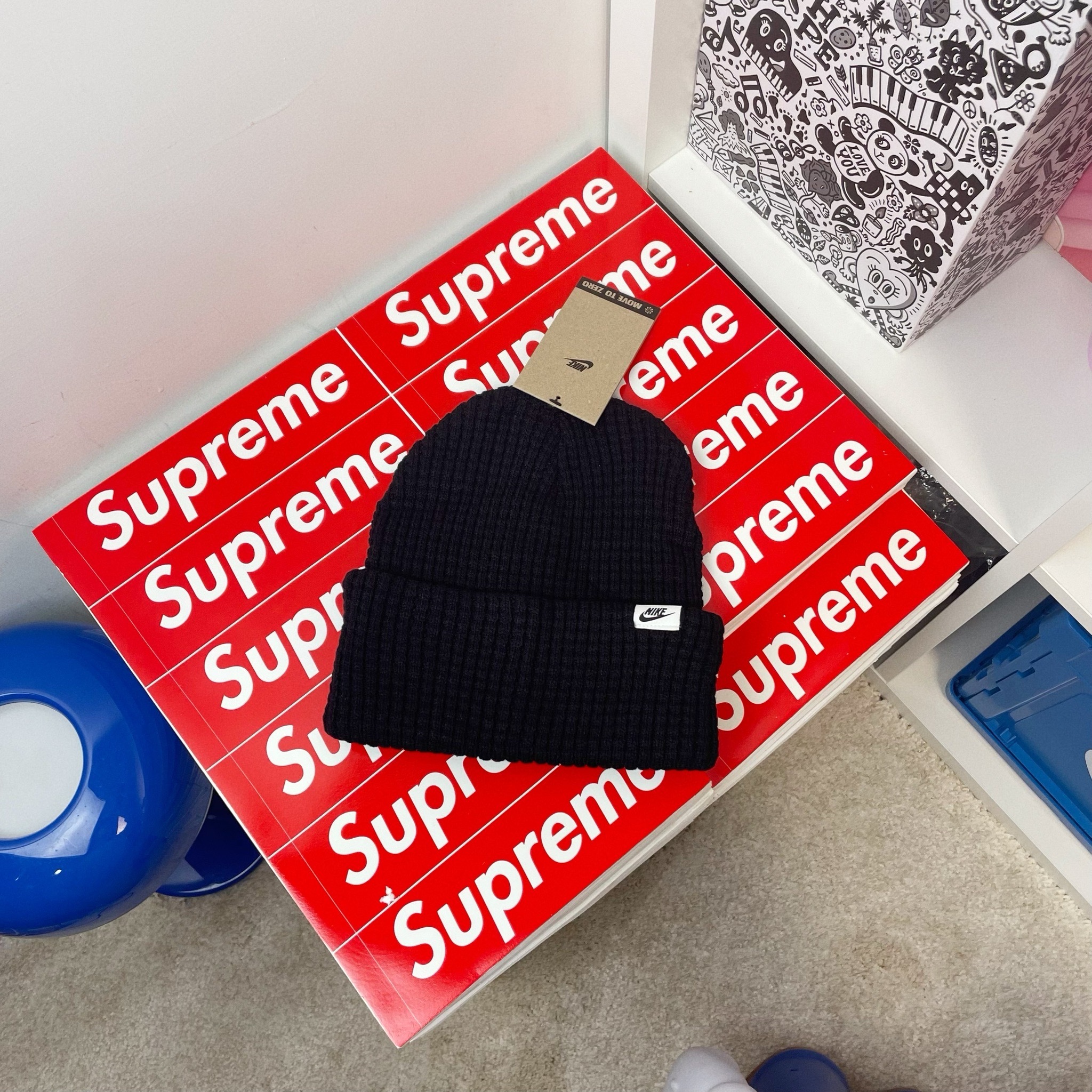 Nike Peak 黑色 台灣未販售 鬆餅 格紋 針織 毛帽 FZ2123-010