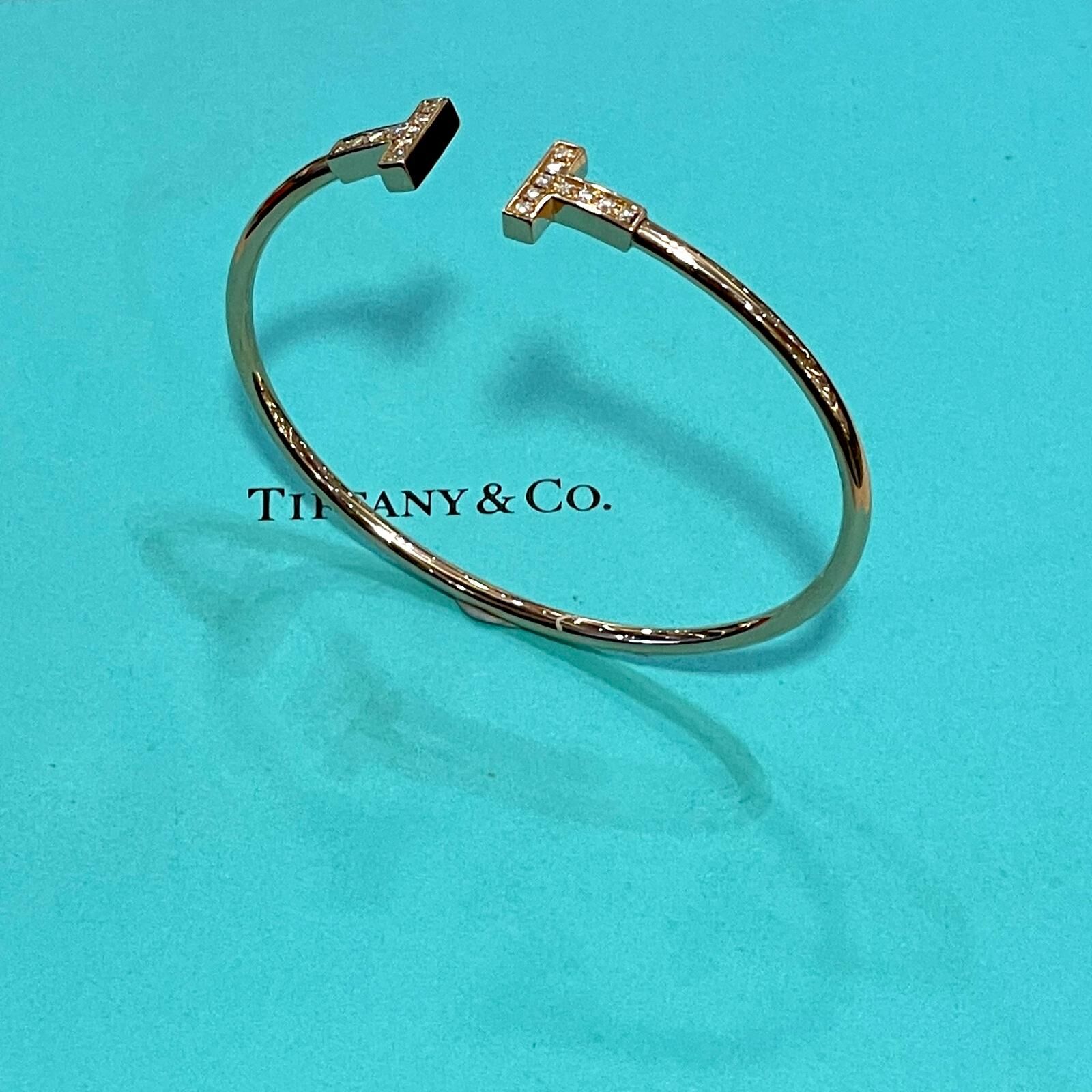 99%NEW二手TIFFANY&CO手鐲 中號 鑽石線圈18K玫瑰金 T WIRE DIAMOND 18K ROSE GOLD #香榭站正品