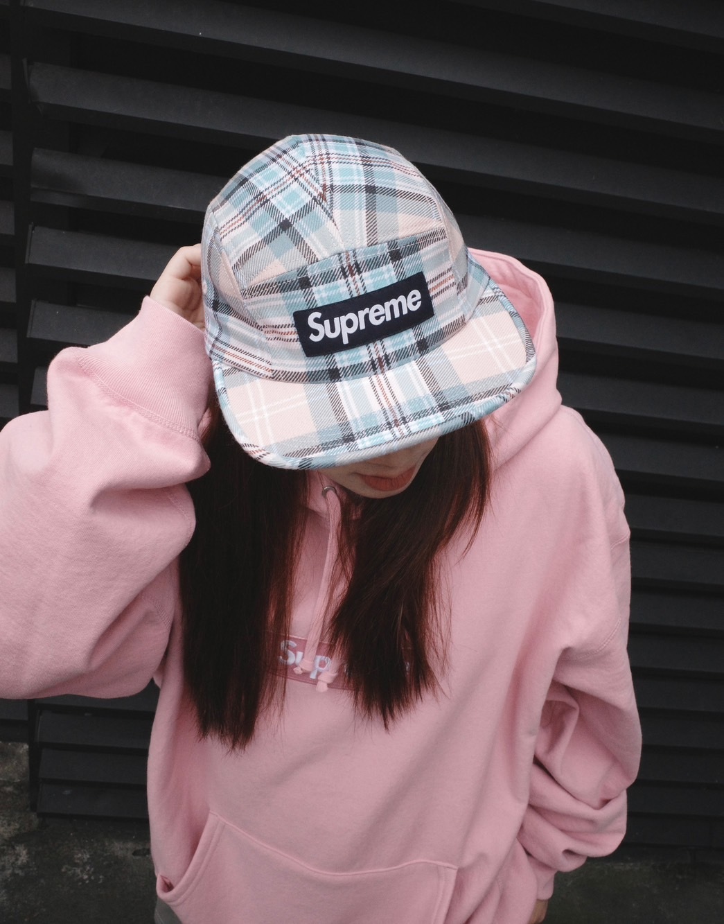 <線上SALE❤️‍🔥>SUPREME格紋五分割帽 粉藍