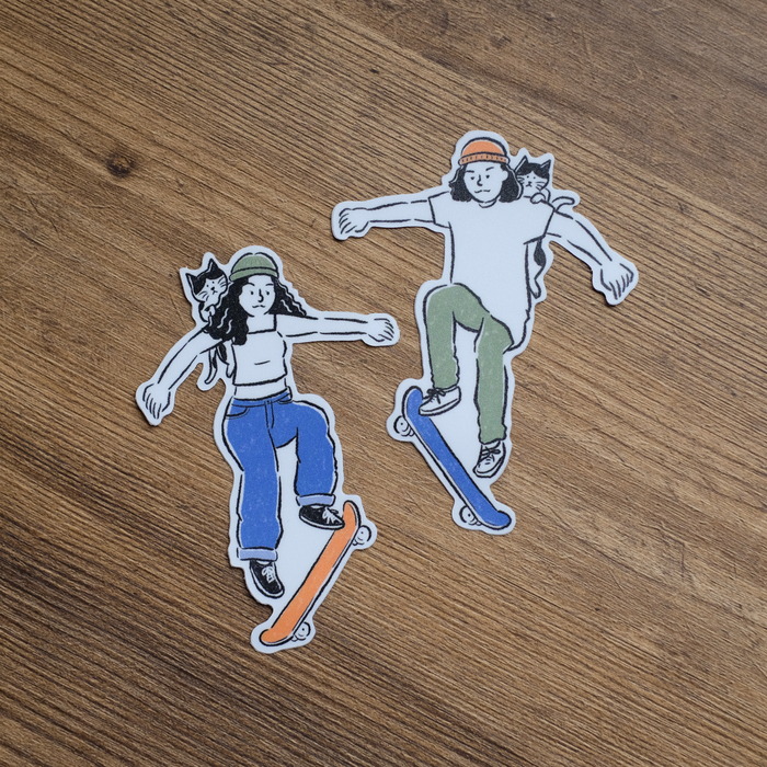 SP｜黑白小姐 Miss B&W｜防水大貼紙組｜和貓一起玩滑板