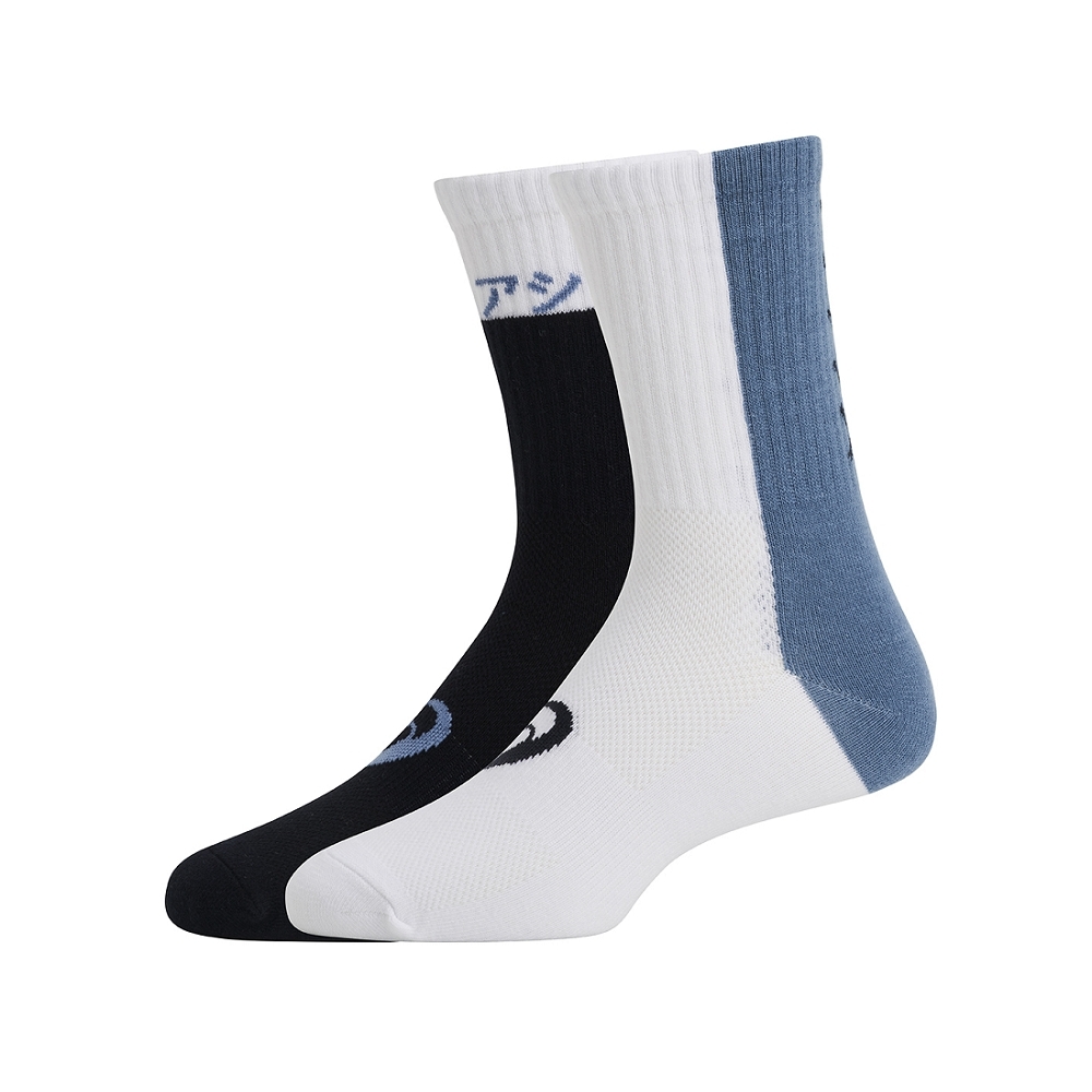 ASICS 兩入組中筒襪 白黑/白藍 3033C030-400