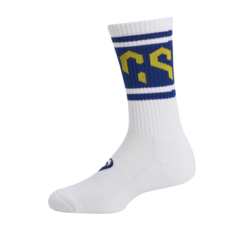 ASICS 中筒襪 白藍黃色 3033C033-102