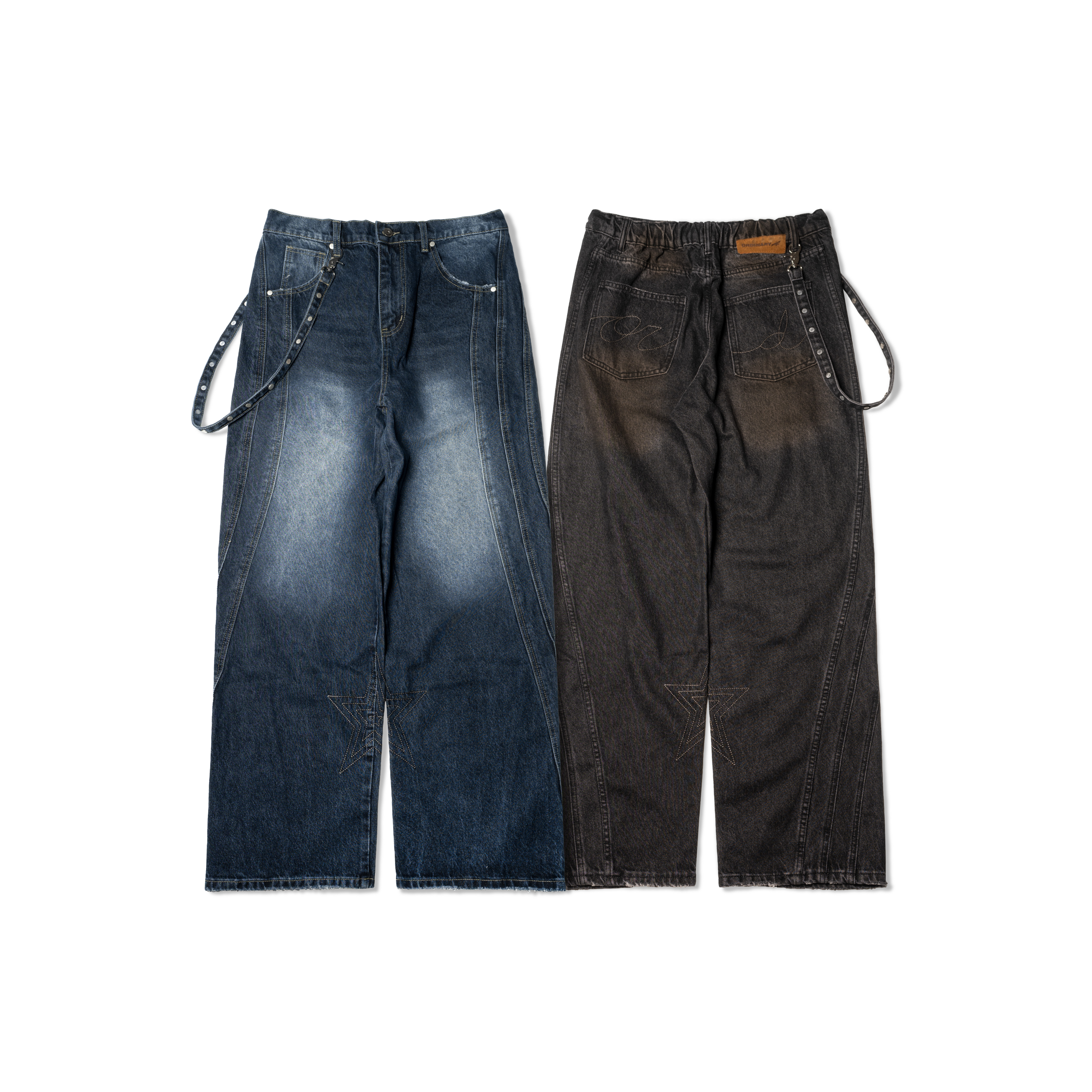 ORDINARY 不規則卯釘直筒牛仔褲