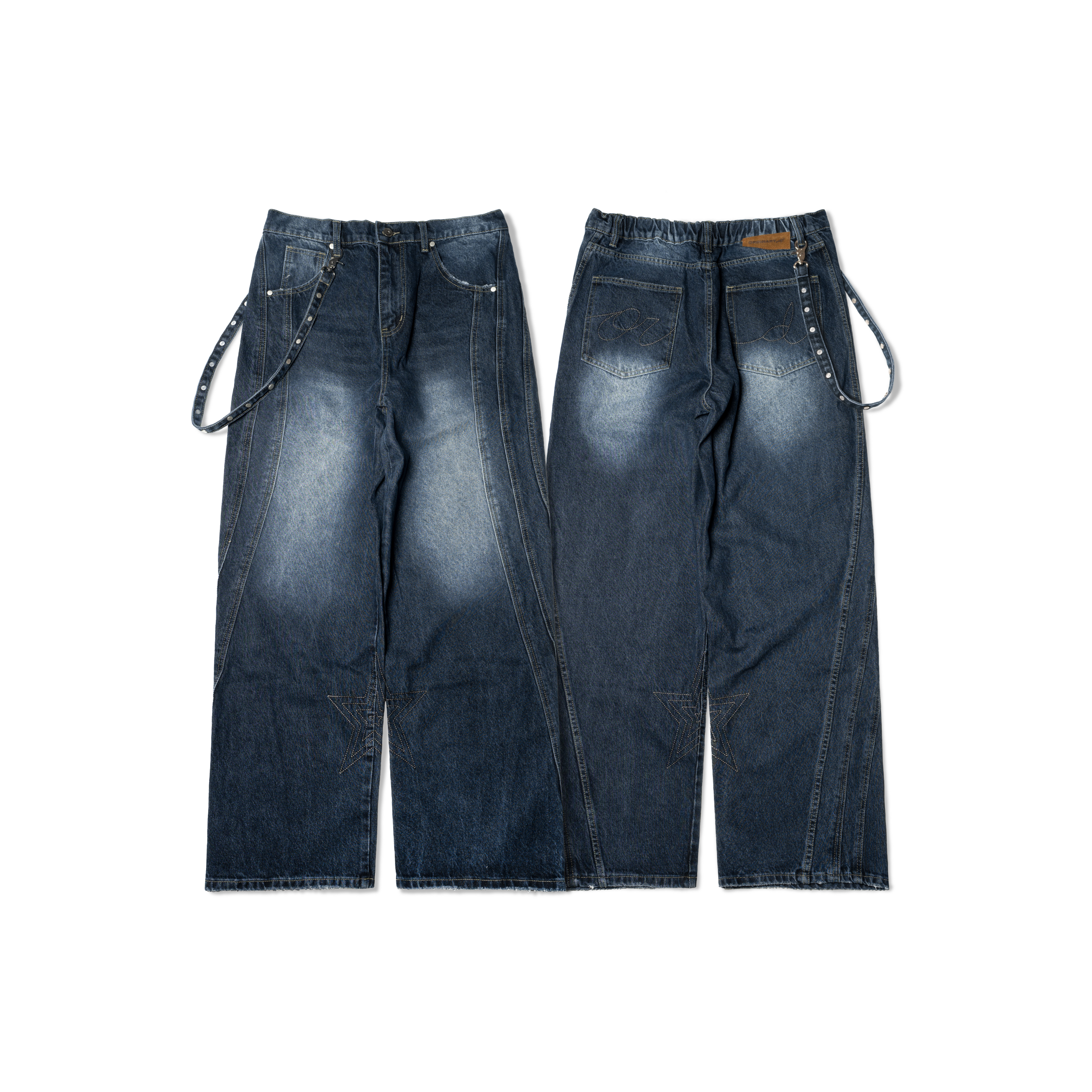 ORDINARY 不規則卯釘直筒牛仔褲