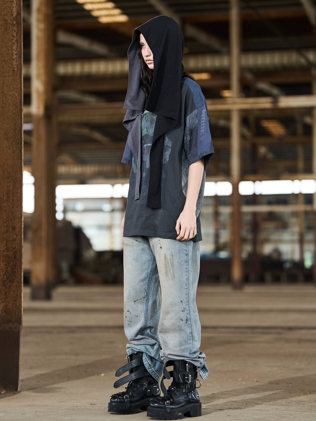 BLINDNOPLAN 潑墨做髒 直筒微喇牛仔褲