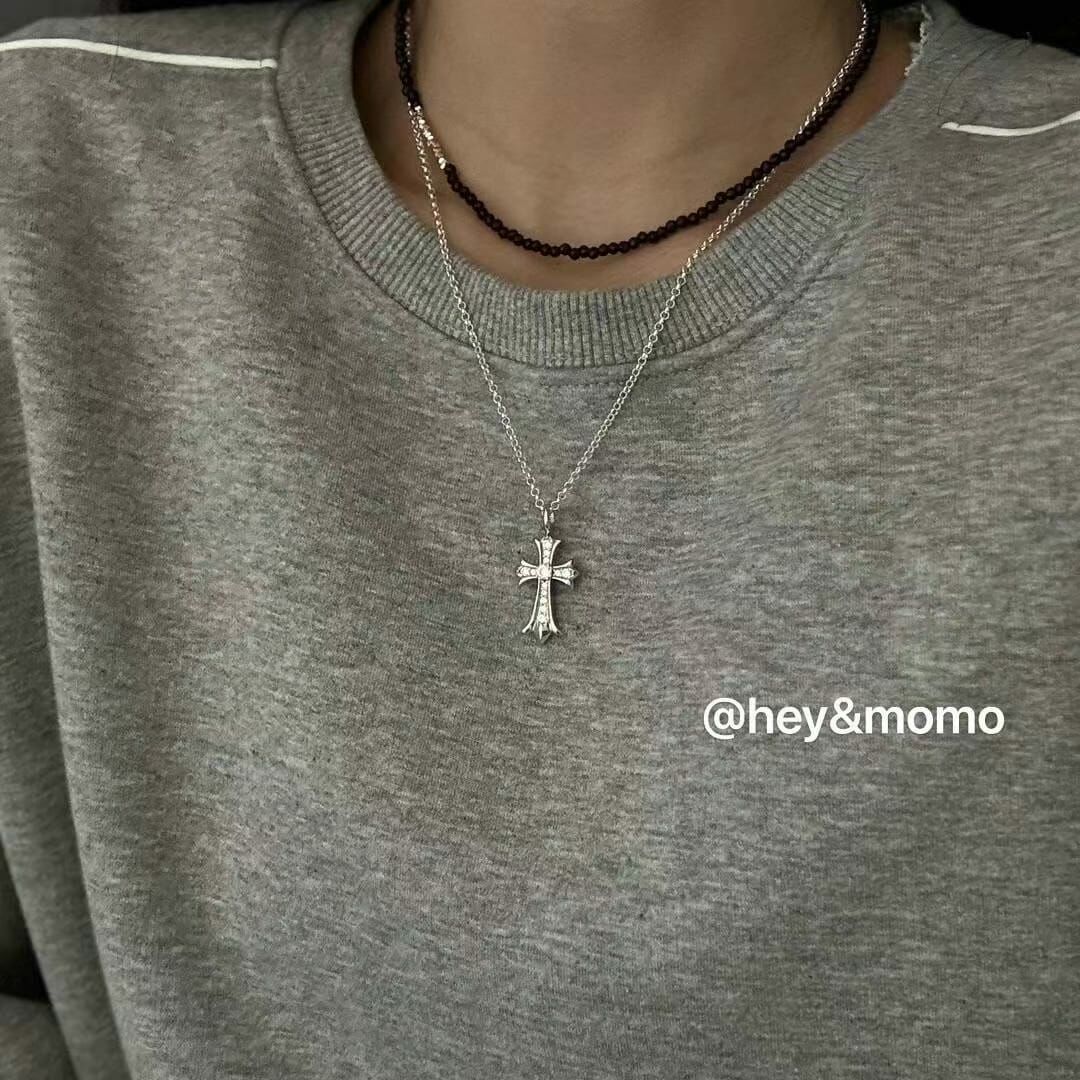 HM3402 ⚪️925 銀 正反雙面施華洛鑽十字架 簡約項鍊