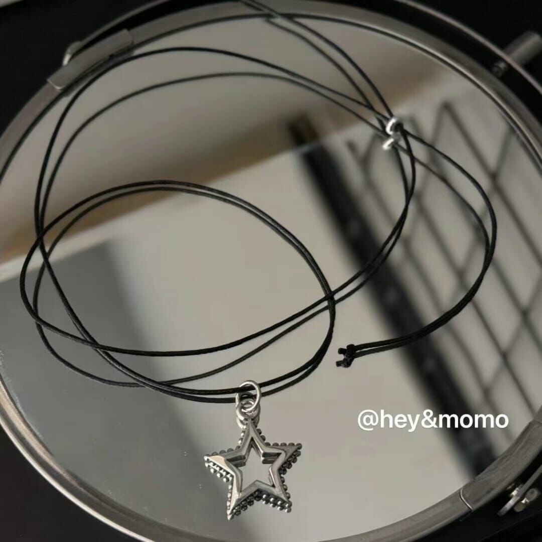 HM3406 ⚪️925 銀 鏤空五角星吊墜 絲綢繩抽拉項鍊