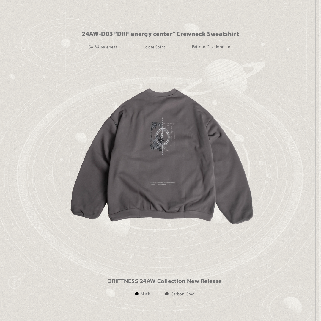 DRiFTNESS｜24AW-D03 “DRF energy center” 圓領大學T - Carbon grey