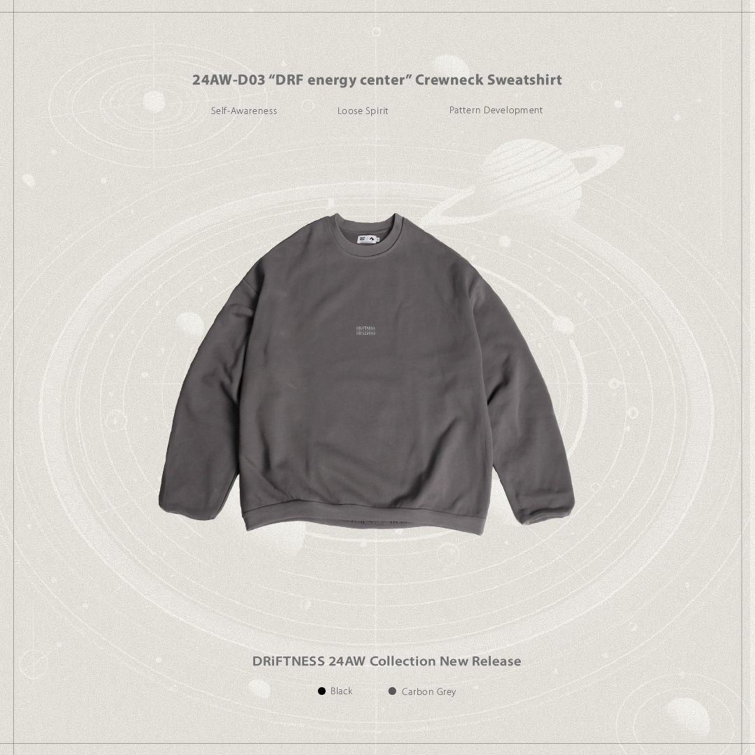 DRiFTNESS｜24AW-D03 “DRF energy center” 圓領大學T - Carbon grey