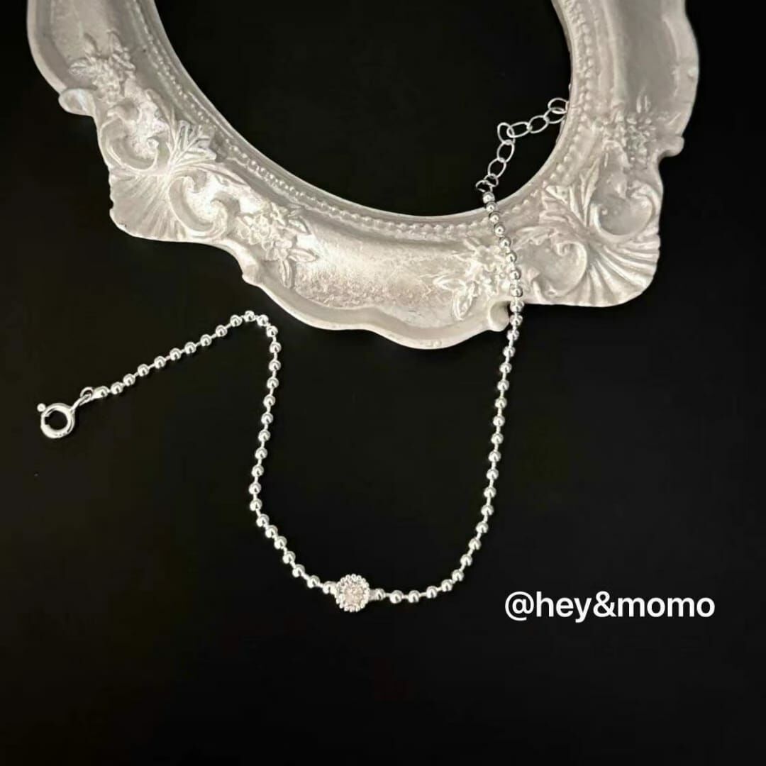 HM3408 ⚪️925 銀 單顆施華洛鑽 銀球簡約手鍊