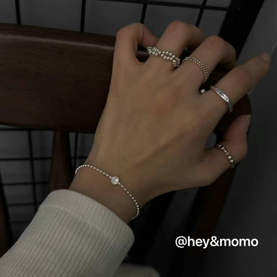 HM3408 ⚪️925 銀 單顆施華洛鑽 銀球簡約手鍊