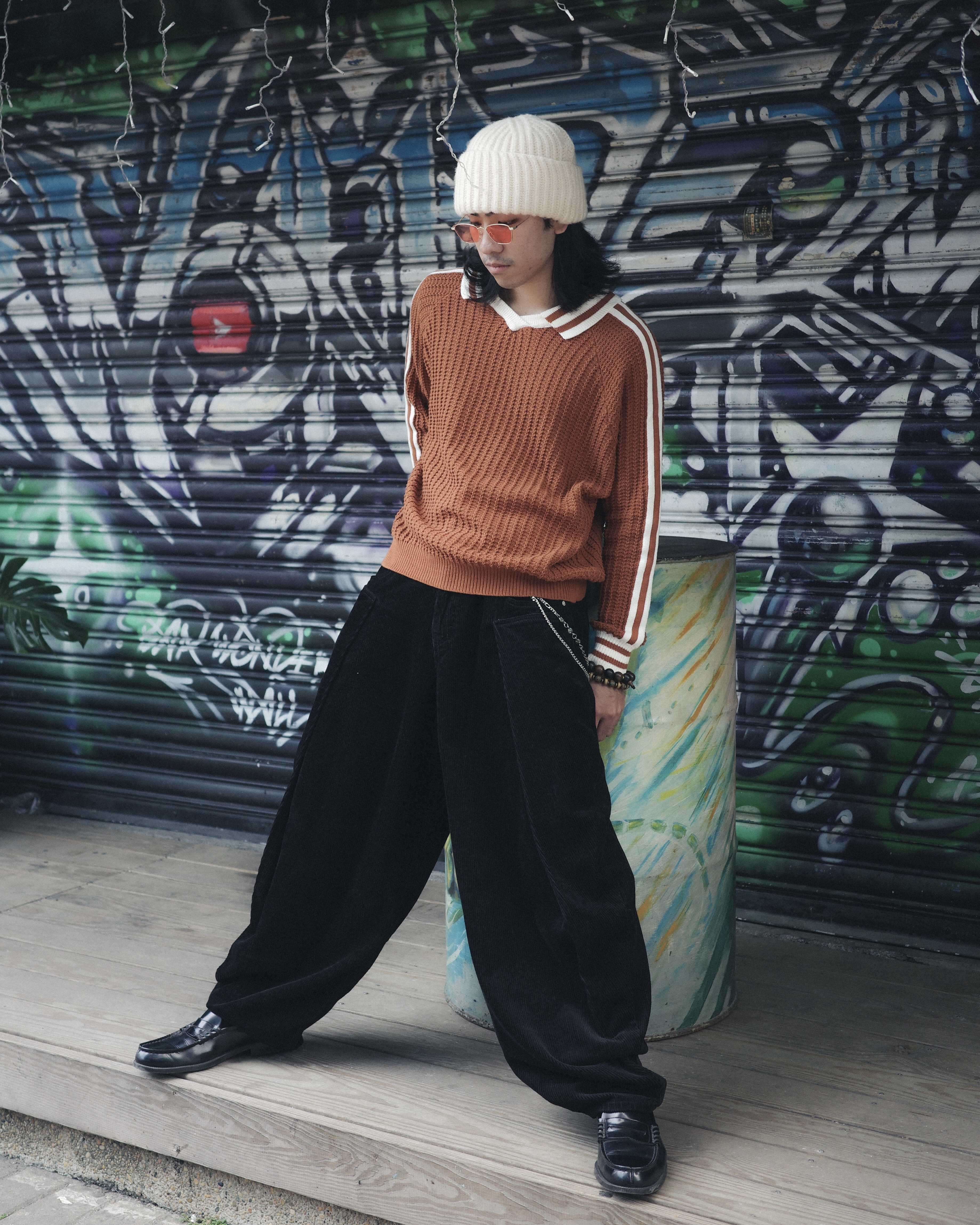 JIN UNIVERSAL🇰🇷翻領線條粗針織螺紋長袖上衣