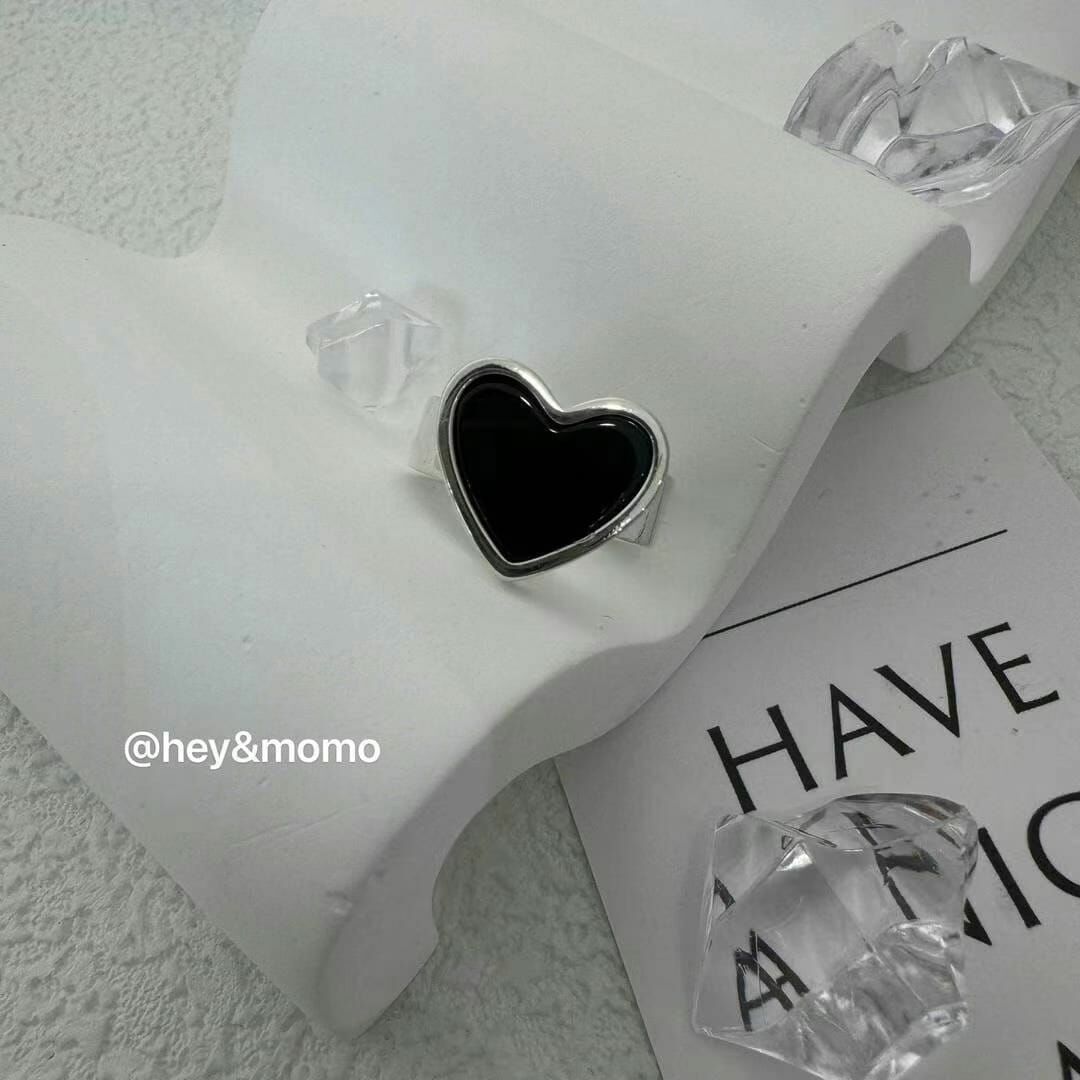 HM3410 925 銀 黑瑪瑙大愛心戒指