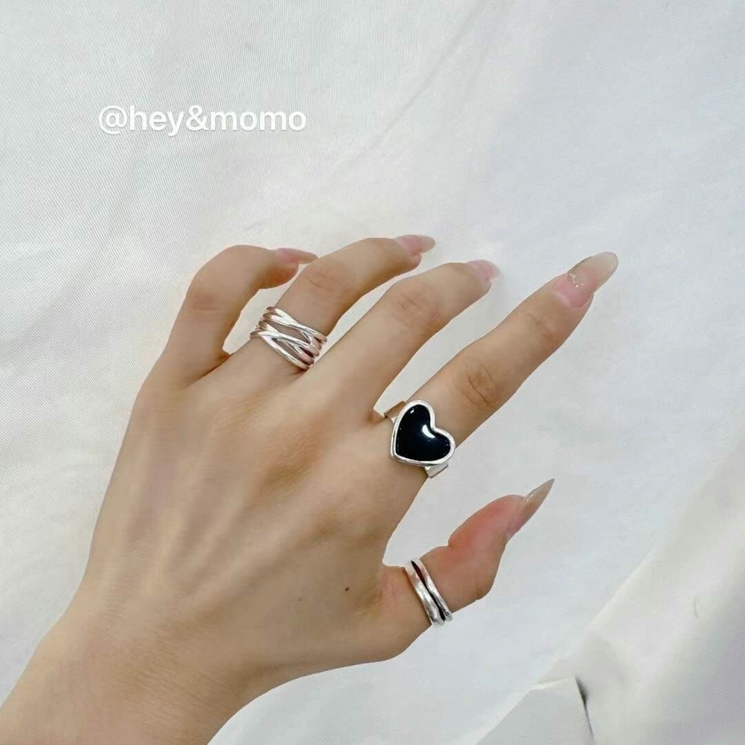 HM3410 925 銀 黑瑪瑙大愛心戒指