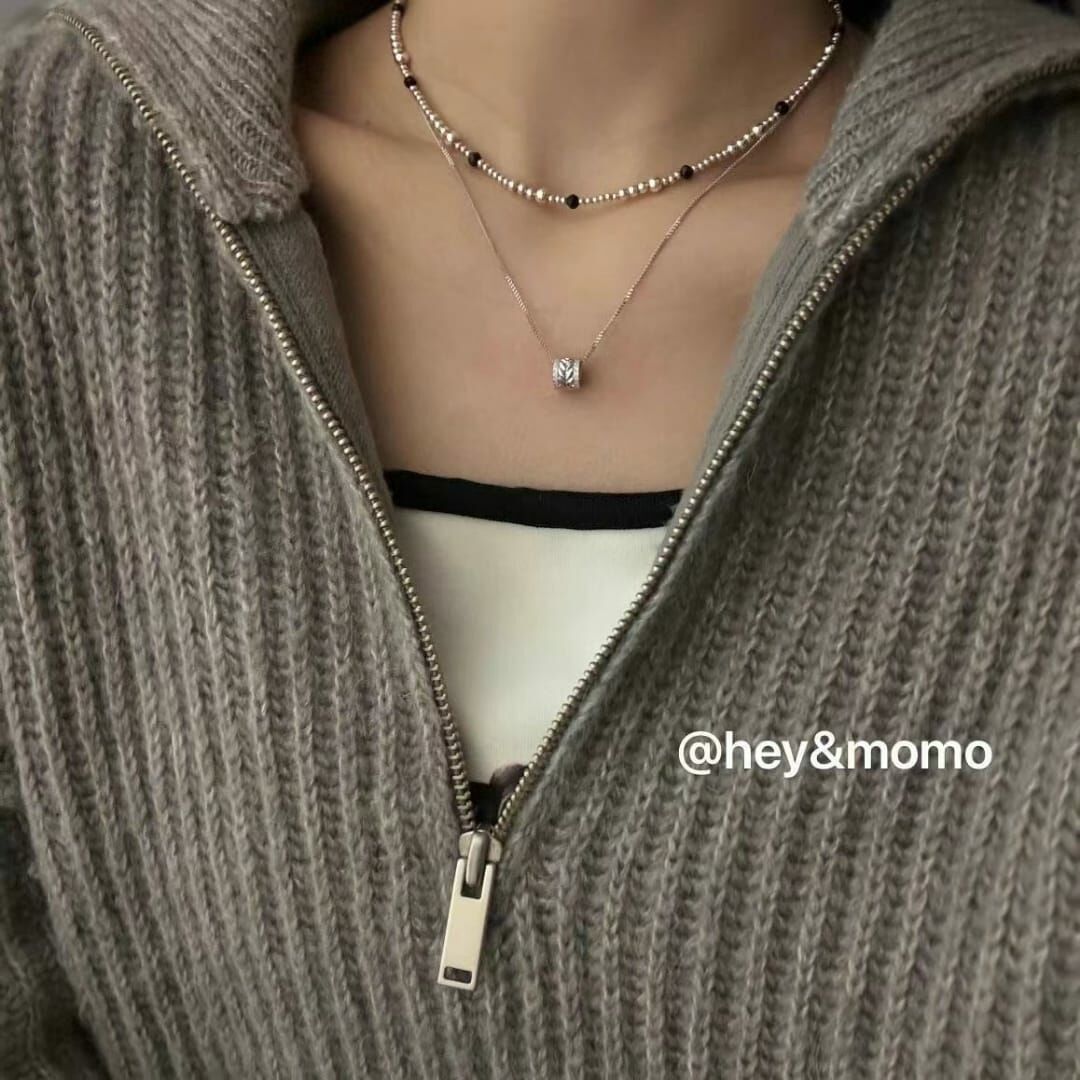 HM3416 ⚪️925 銀 微鑲鑽切割面轉運桶簡約項鍊