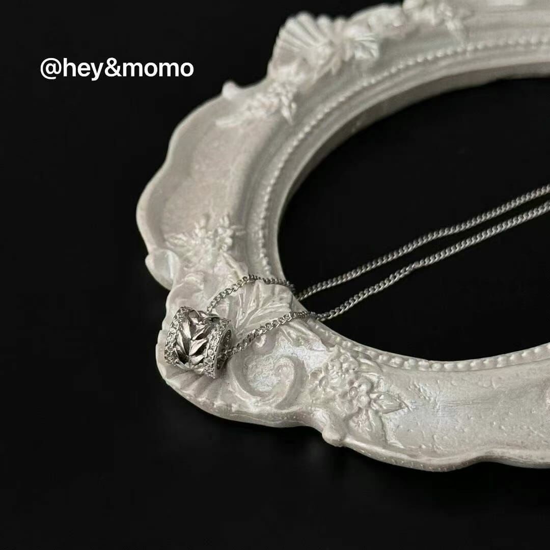 HM3416 ⚪️925 銀 微鑲鑽切割面轉運桶簡約項鍊