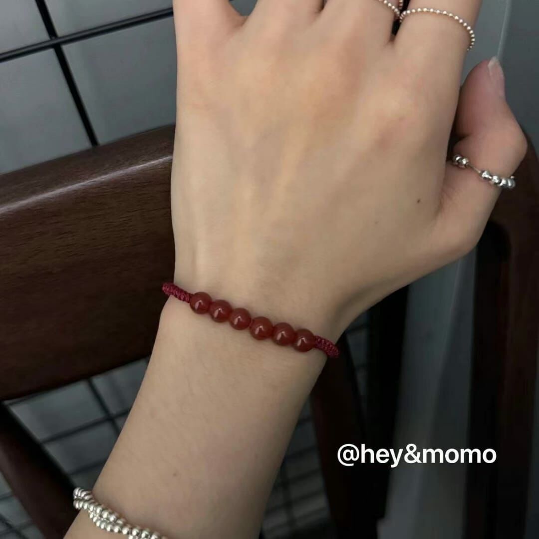 HM3419 ⚪️925 銀 紅瑪瑙簡約抽拉手鍊