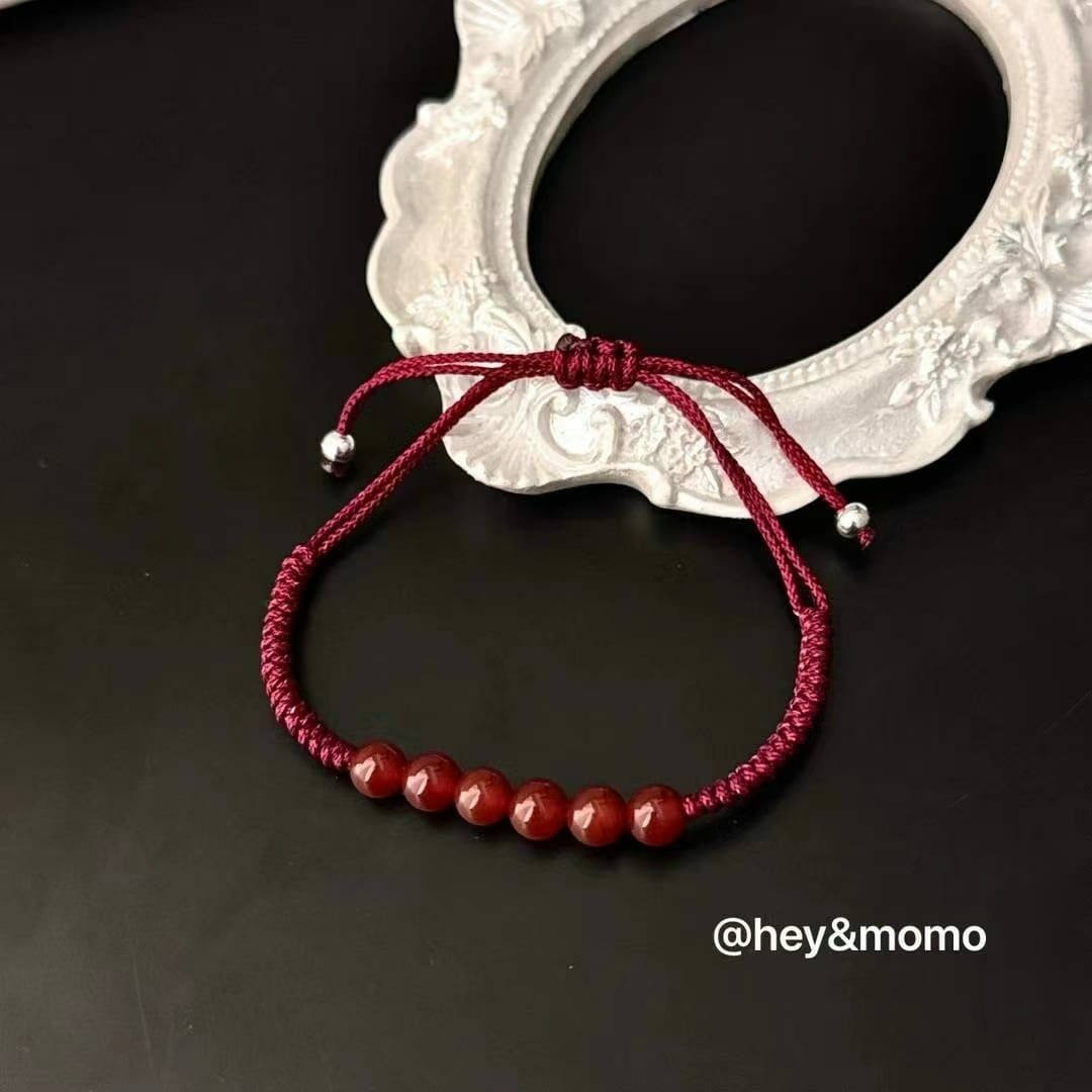 HM3419 ⚪️925 銀 紅瑪瑙簡約抽拉手鍊