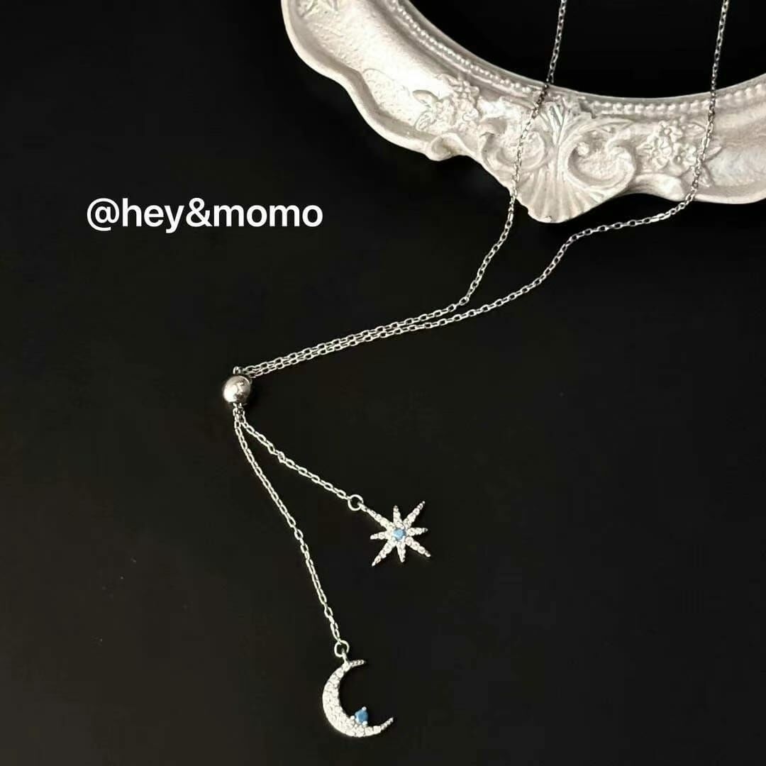 HM3424 ⚪️925 銀 限量版微鑲鑽 星月抽拉項鍊