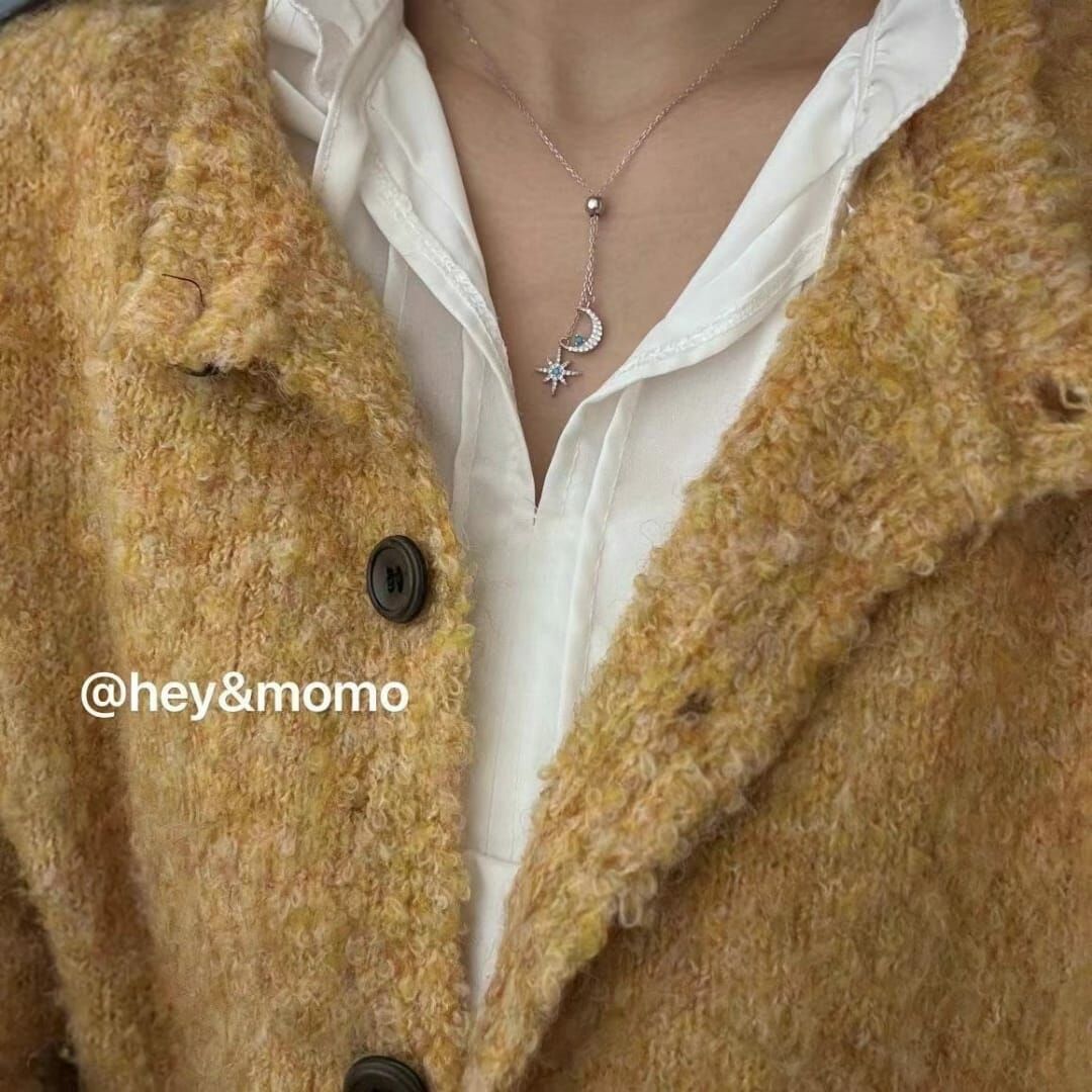 HM3424 ⚪️925 銀 限量版微鑲鑽 星月抽拉項鍊