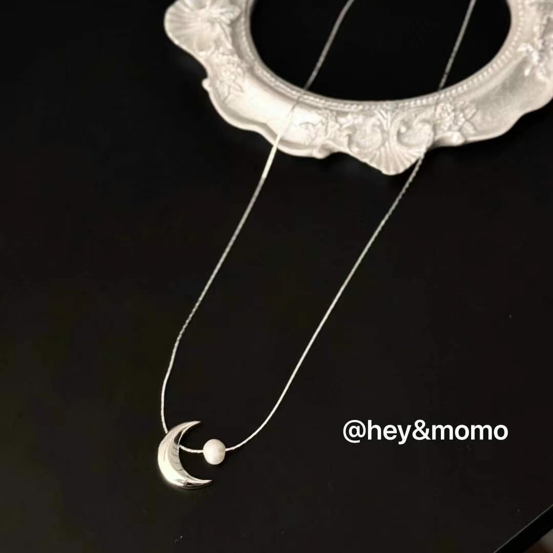 HM3427 ⚪️925 銀 超閃鏈 月亮珍珠 簡約項鍊