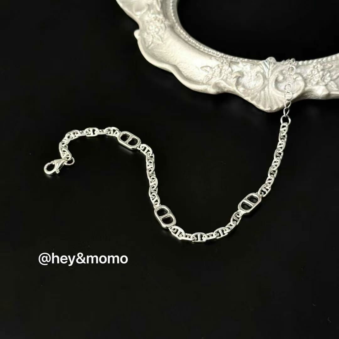 HM3428 925 銀 大小豬鼻簡約手鍊