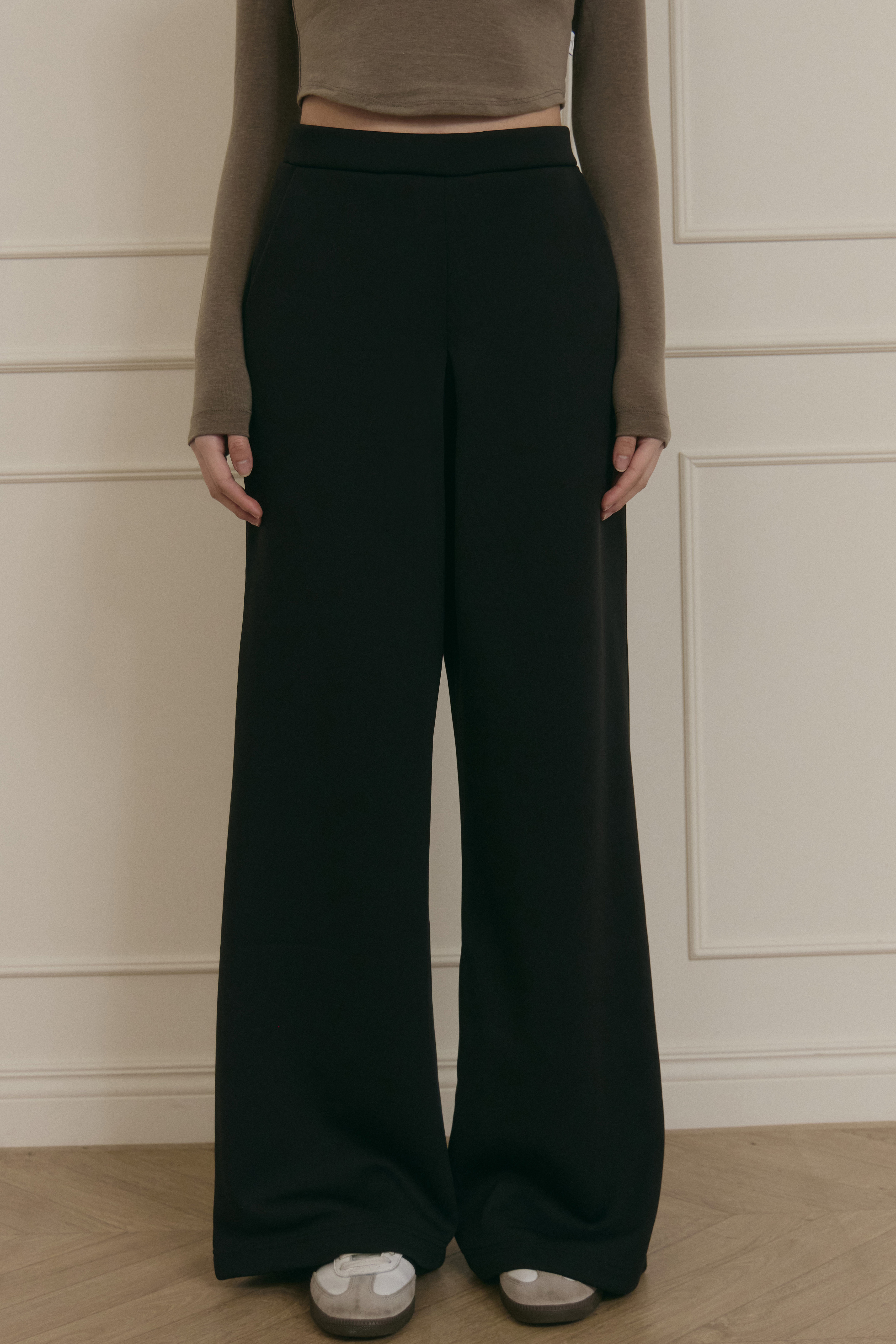 氣質前打摺落地長褲- 黑