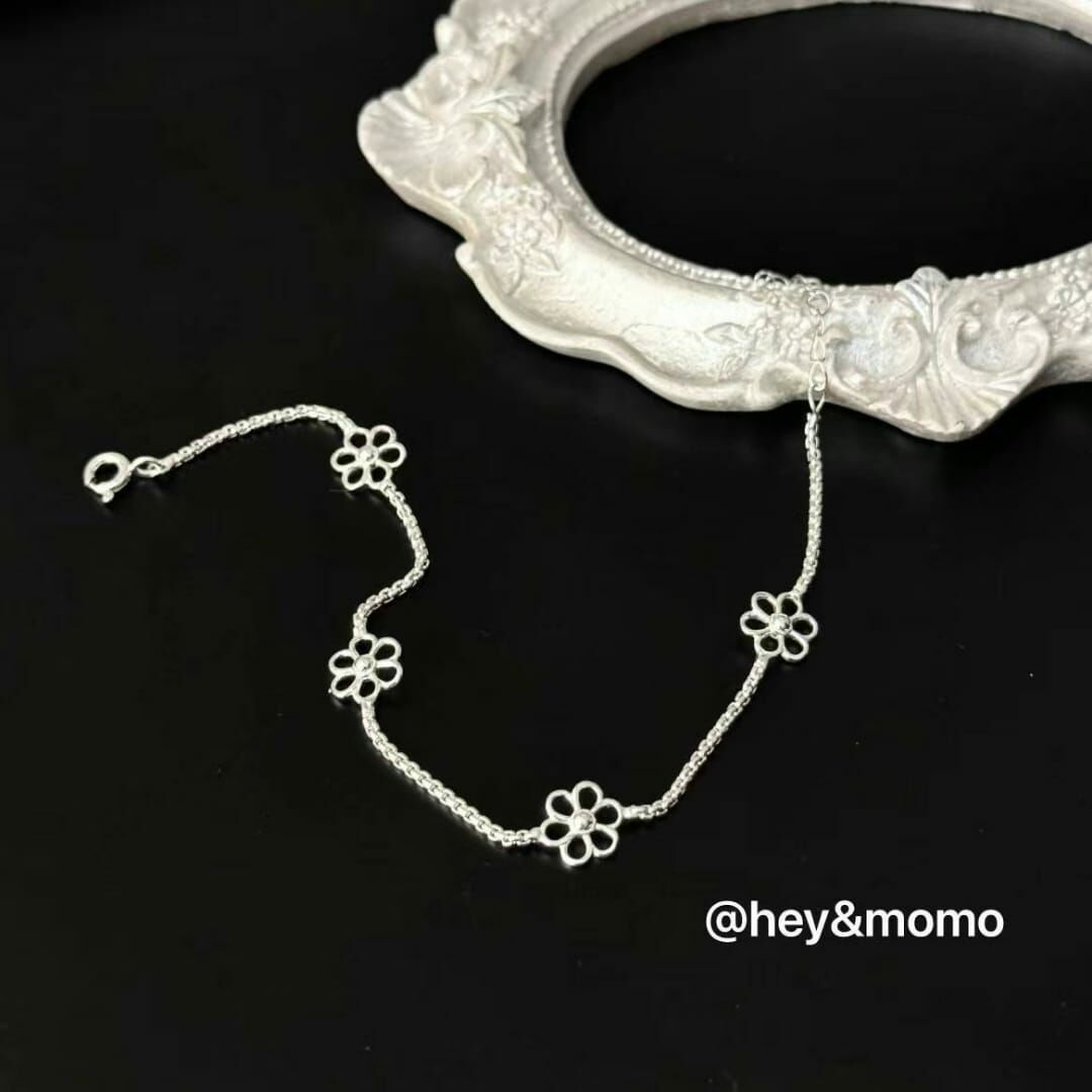 HM3429 925 銀 鏤空花朵簡約氣質手鍊