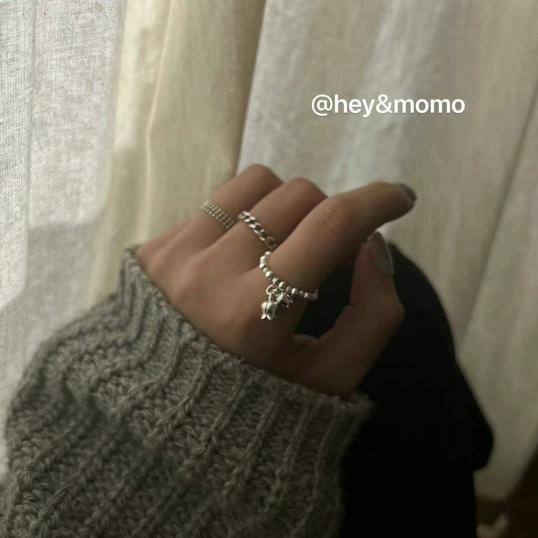 HM3431 925 銀 鈴蘭花吊墜彈性繩戒指