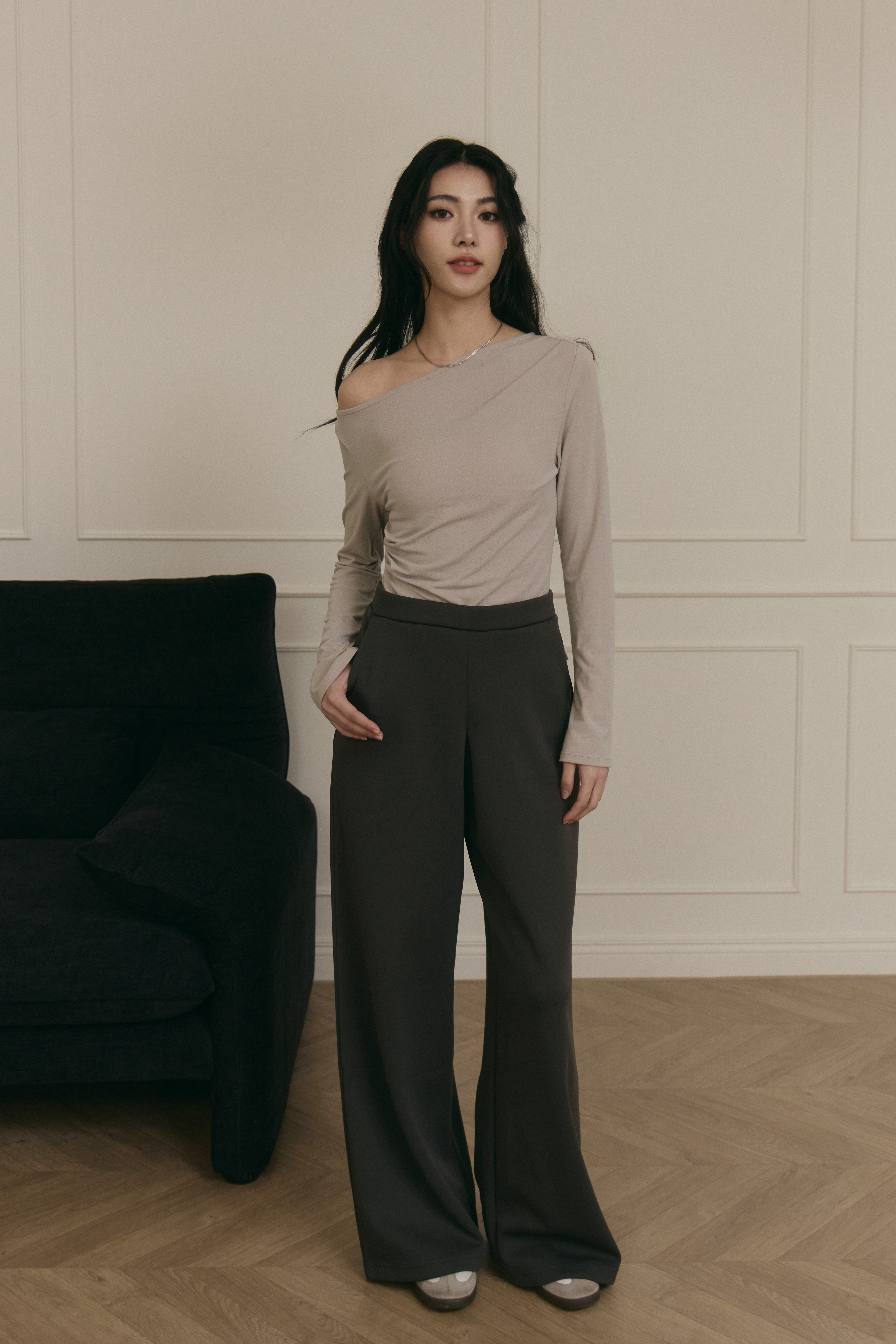 氣質前打摺落地長褲- 深灰