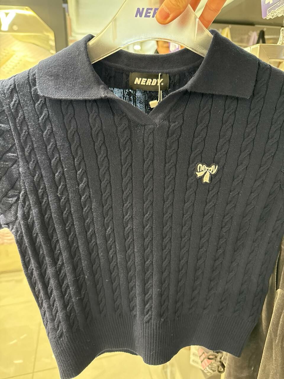 [K] NERDY W'S COLLAR CROPPED S/S SWEATER (25SS), NAVY, PNES25NT011601 (KN458)