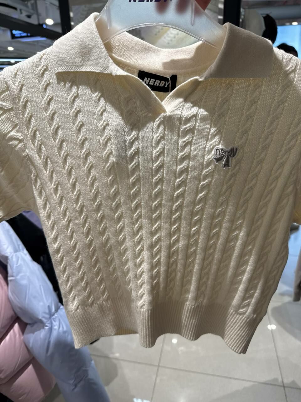 [K] NERDY W'S COLLAR CROPPED S/S SWEATER (25SS), CREAM, PNES25NT010201 (KN460)