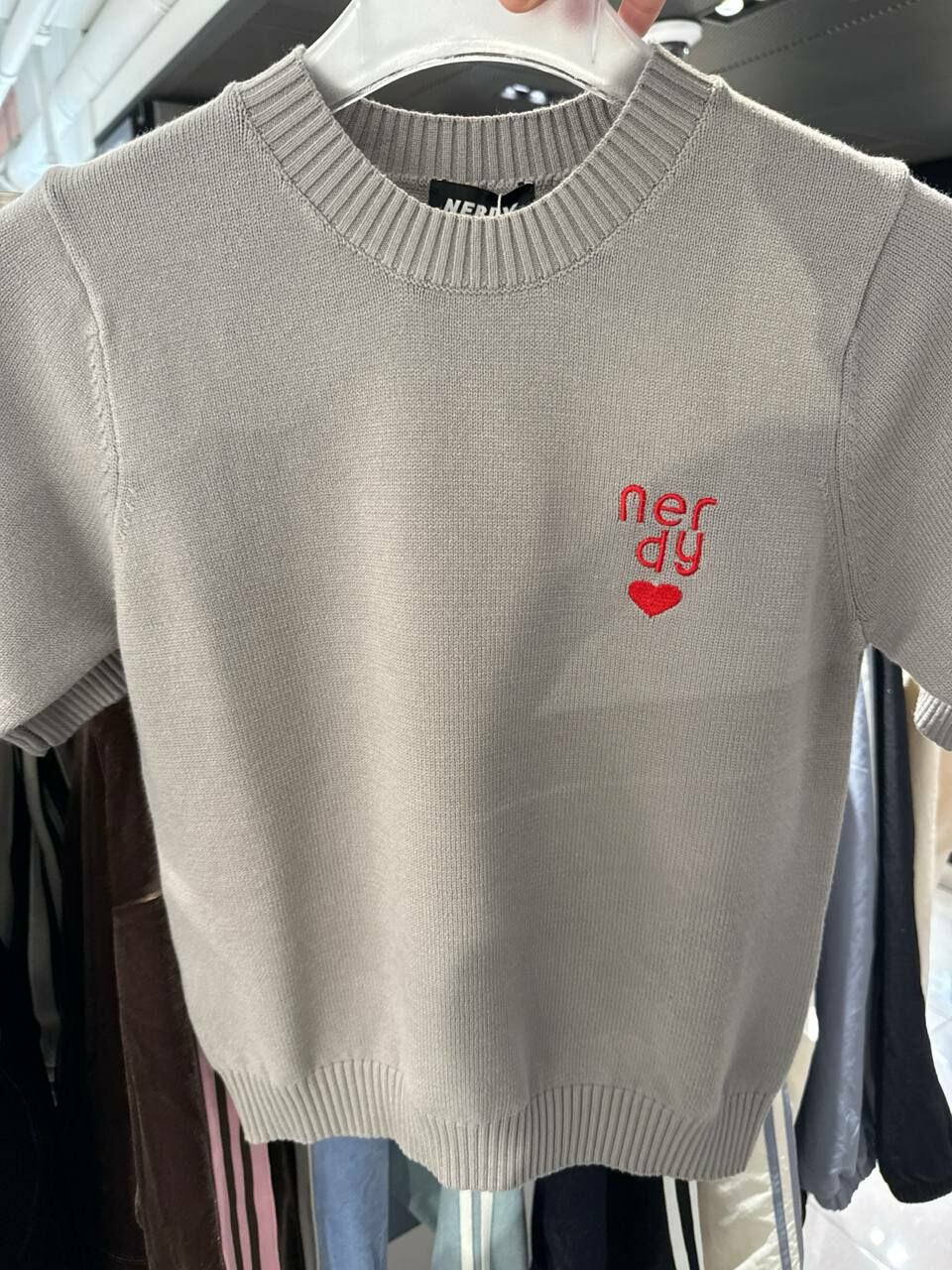 [K] NERDY W'S HEART LOGO S/S SWEATER, GRAY, PNES25NT021901 (KN462)
