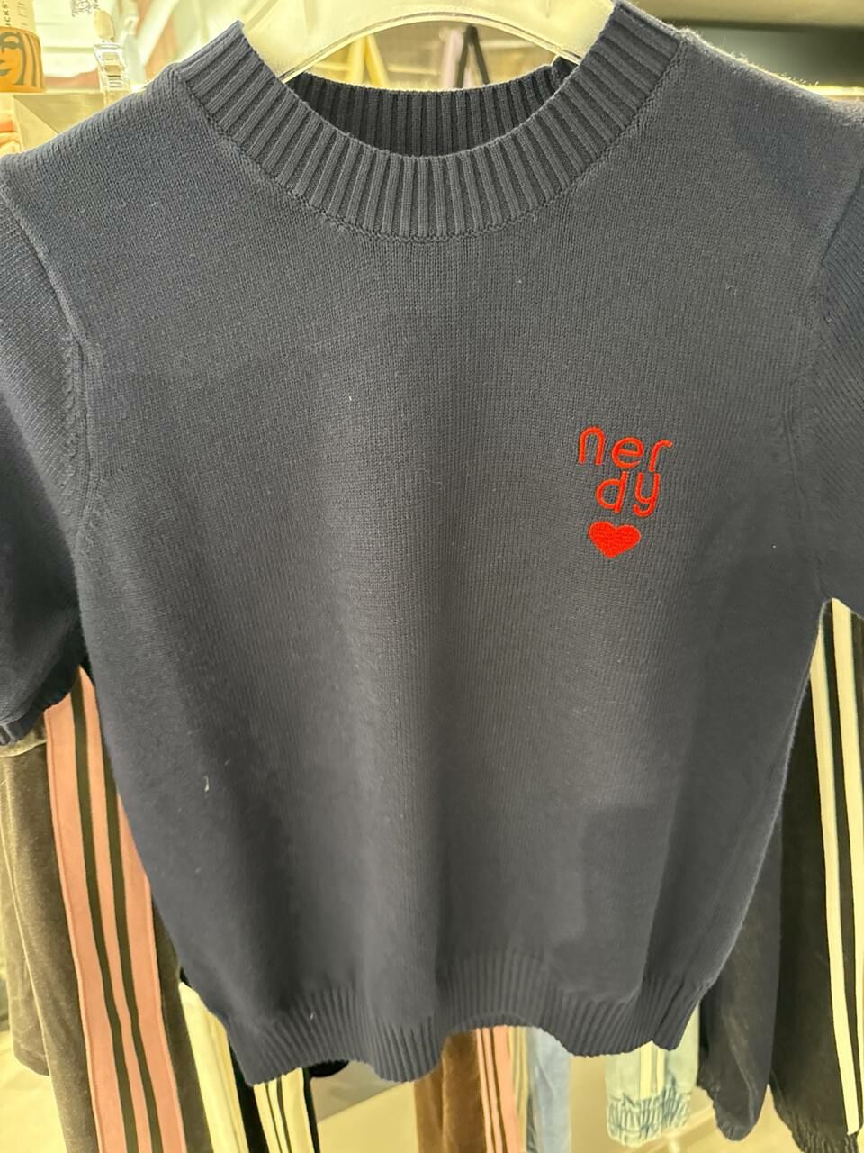[K] NERDY W'S HEART LOGO S/S SWEATER, NAVY, PNES25NT021601 (KN464)