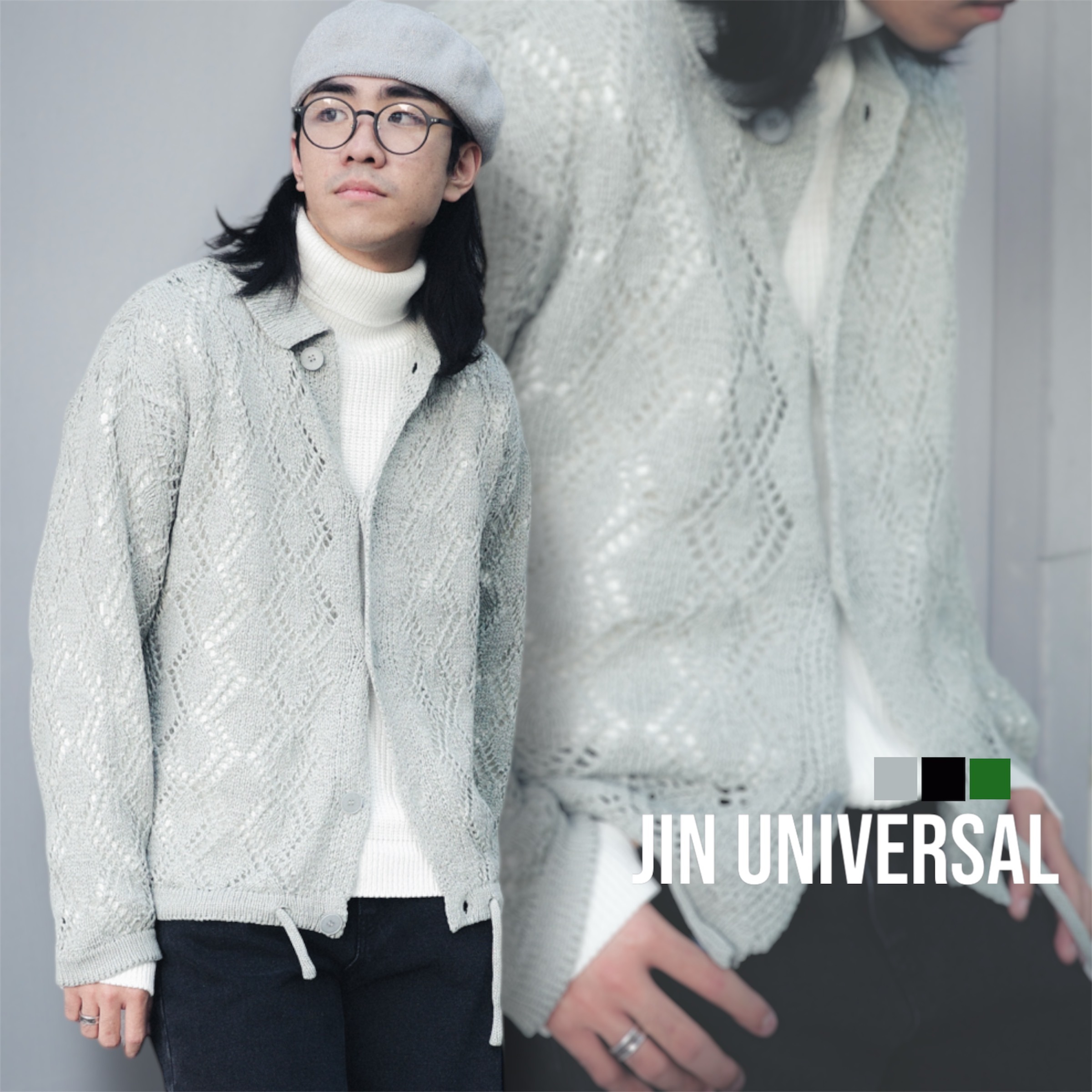 JIN UNIVERSAL🇰🇷針織菱格紋短版抽繩襯衫