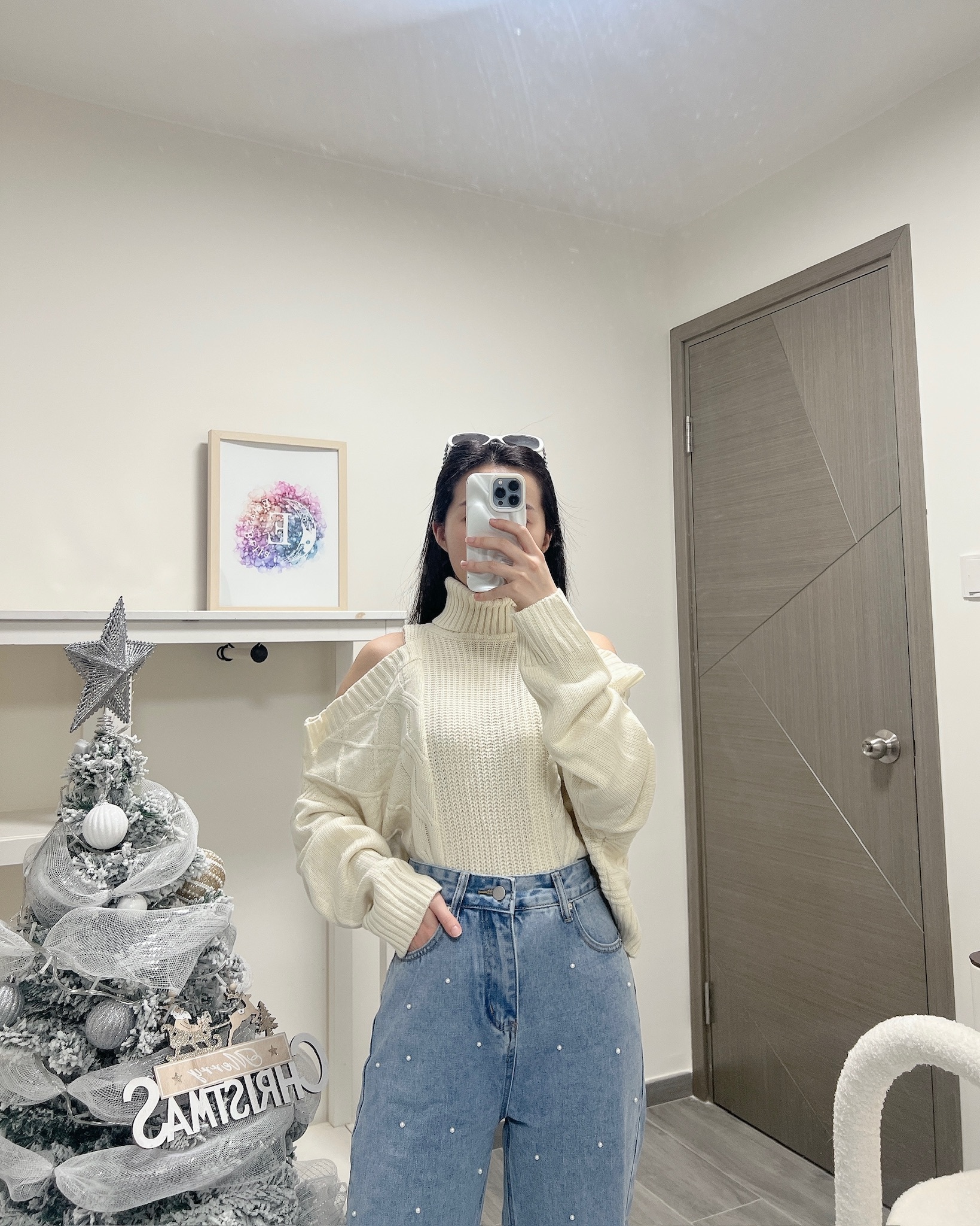 🇹🇼高領麻花針織露肩上衣