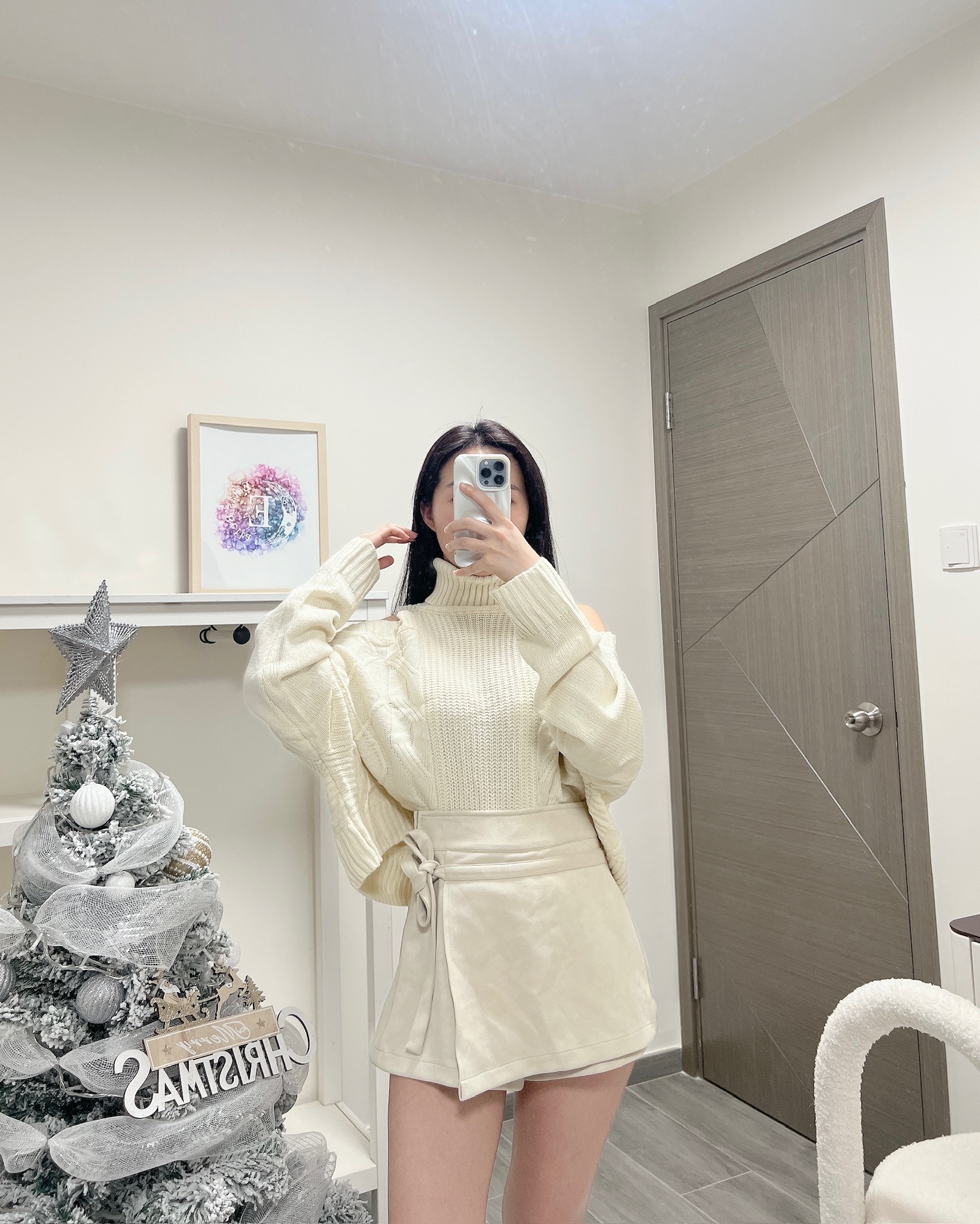 🇹🇼高領麻花針織露肩上衣