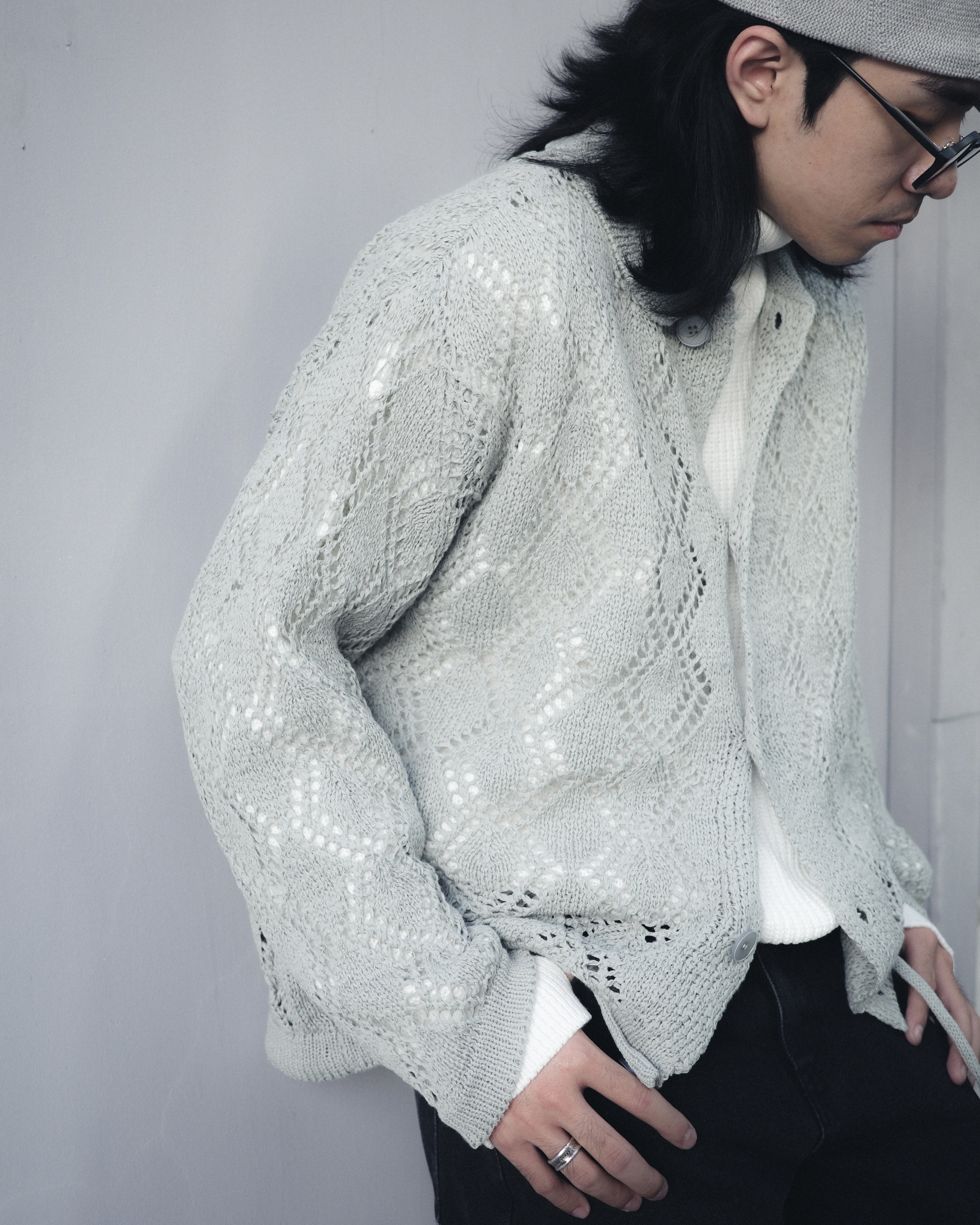 JIN UNIVERSAL🇰🇷針織菱格紋短版抽繩襯衫