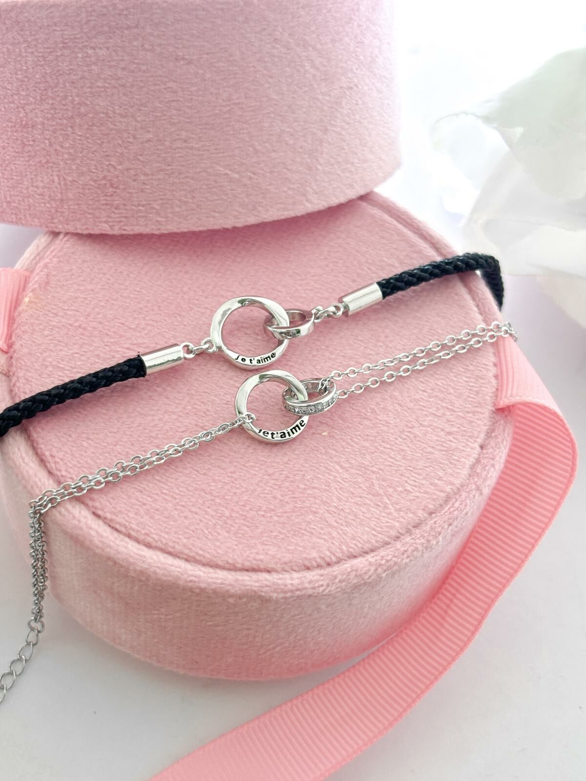 「Je T'aime」情侶手繩 | S925 純銀和鍍銀 | 免費刻字