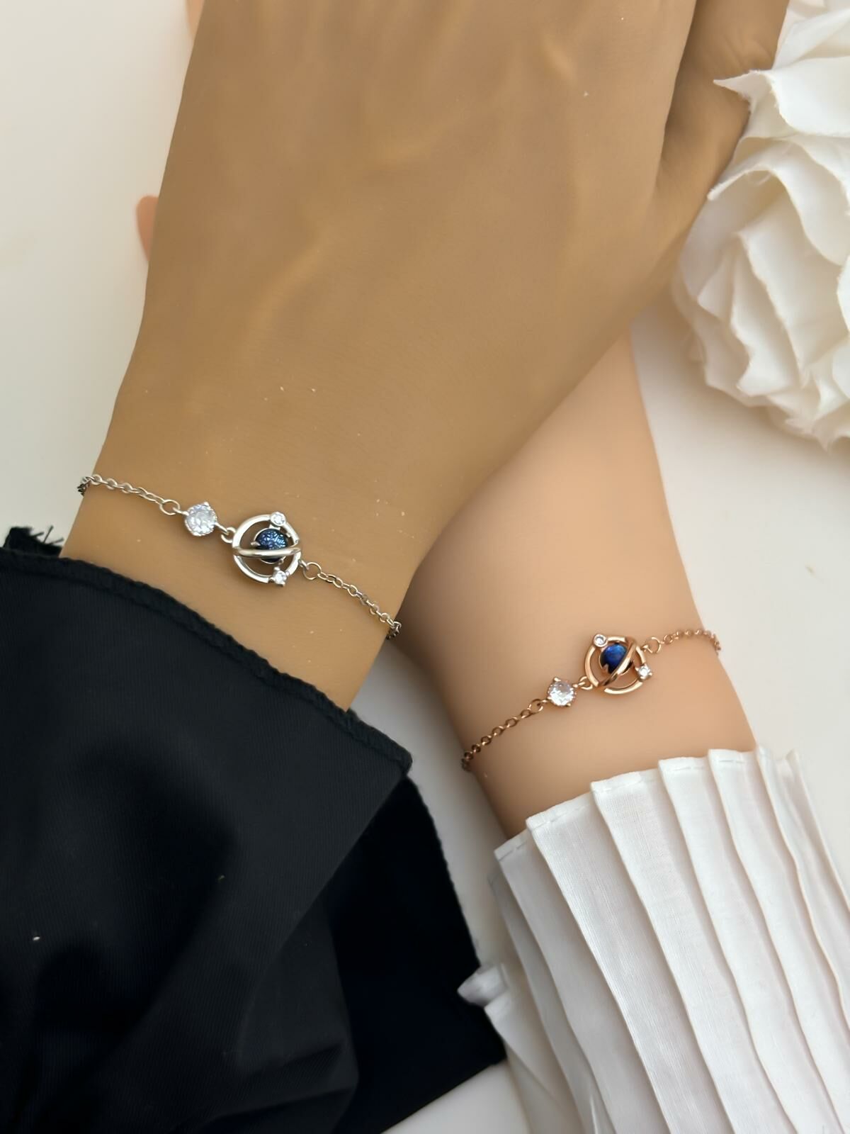 「如膠似漆」情侶手繩 | S925純銀和鍍銀 | 免費刻字