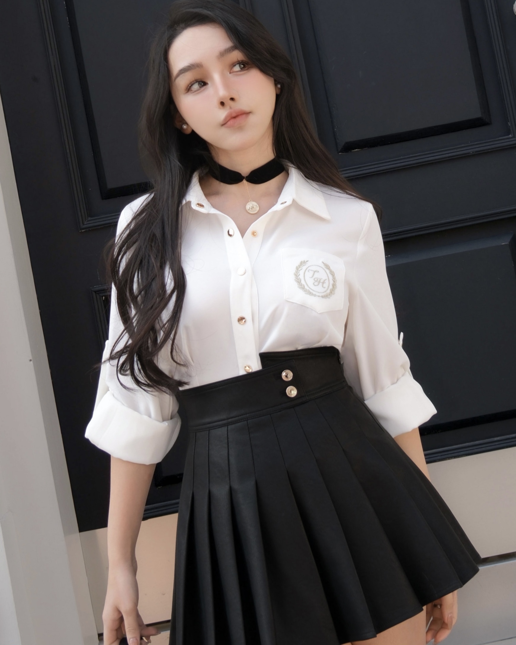 訂製-學院金絲刺繡長袖襯衫