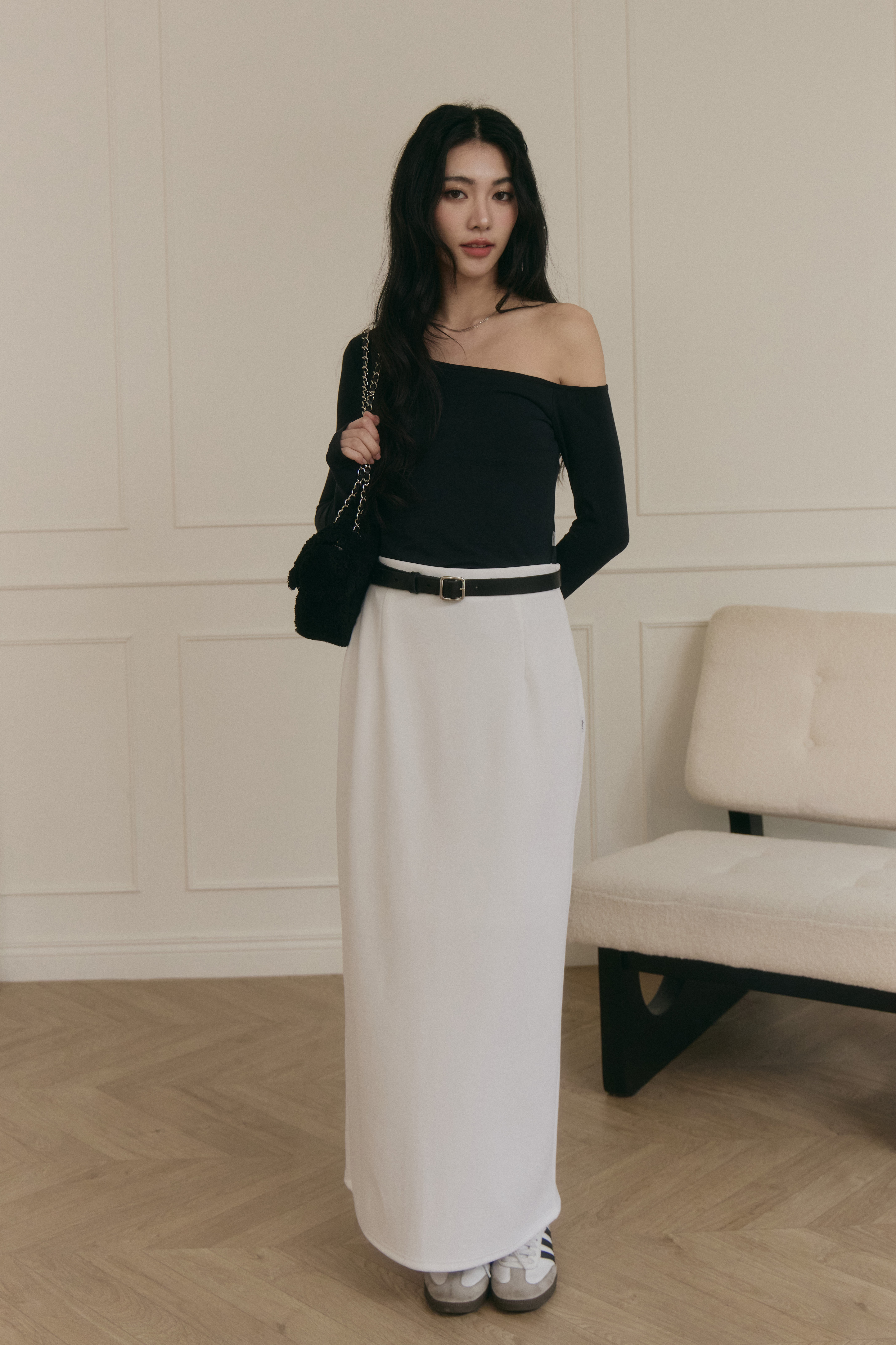 斜肩BRA TOP上衣- 黑