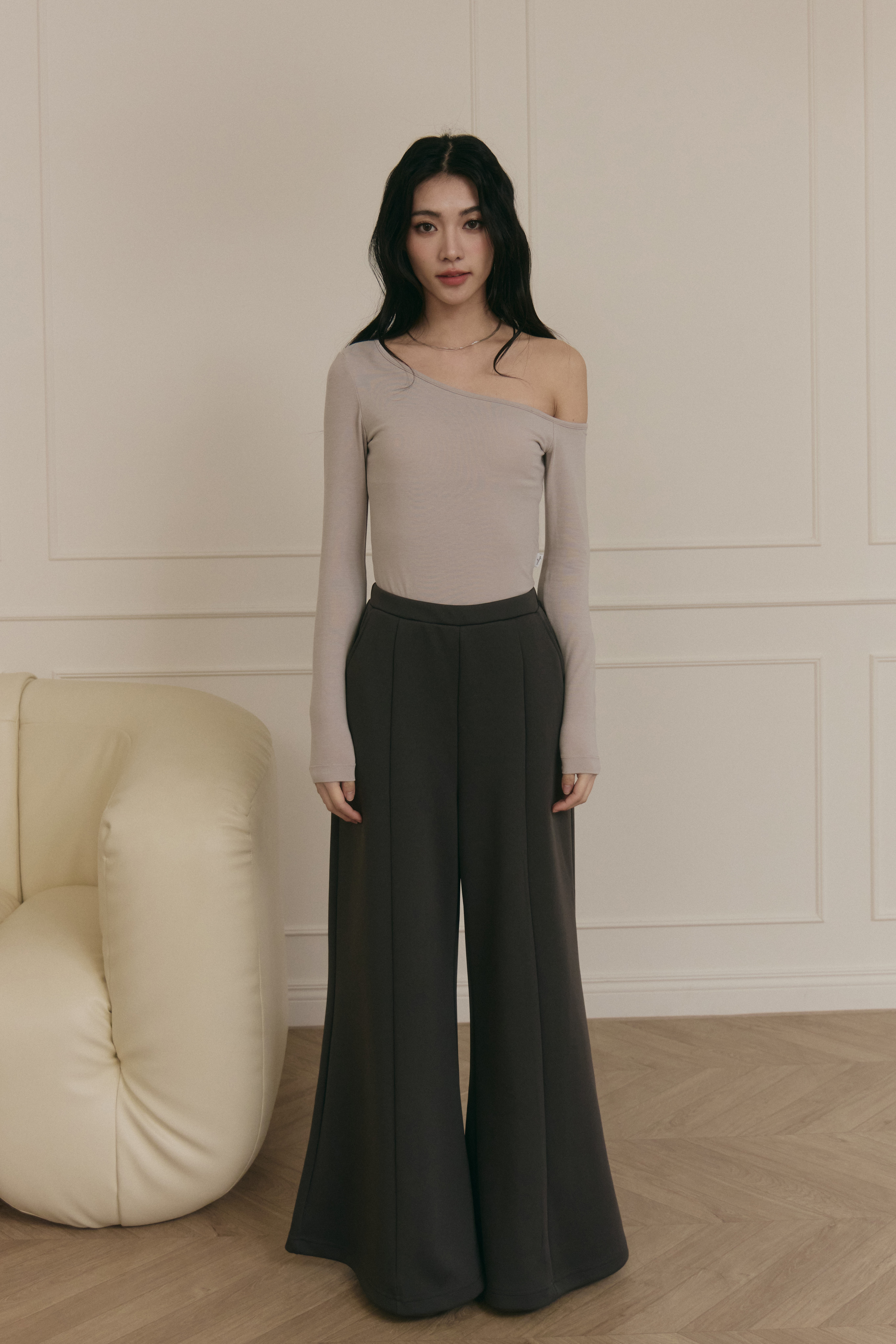 寬鬆闊腿長褲- 深灰