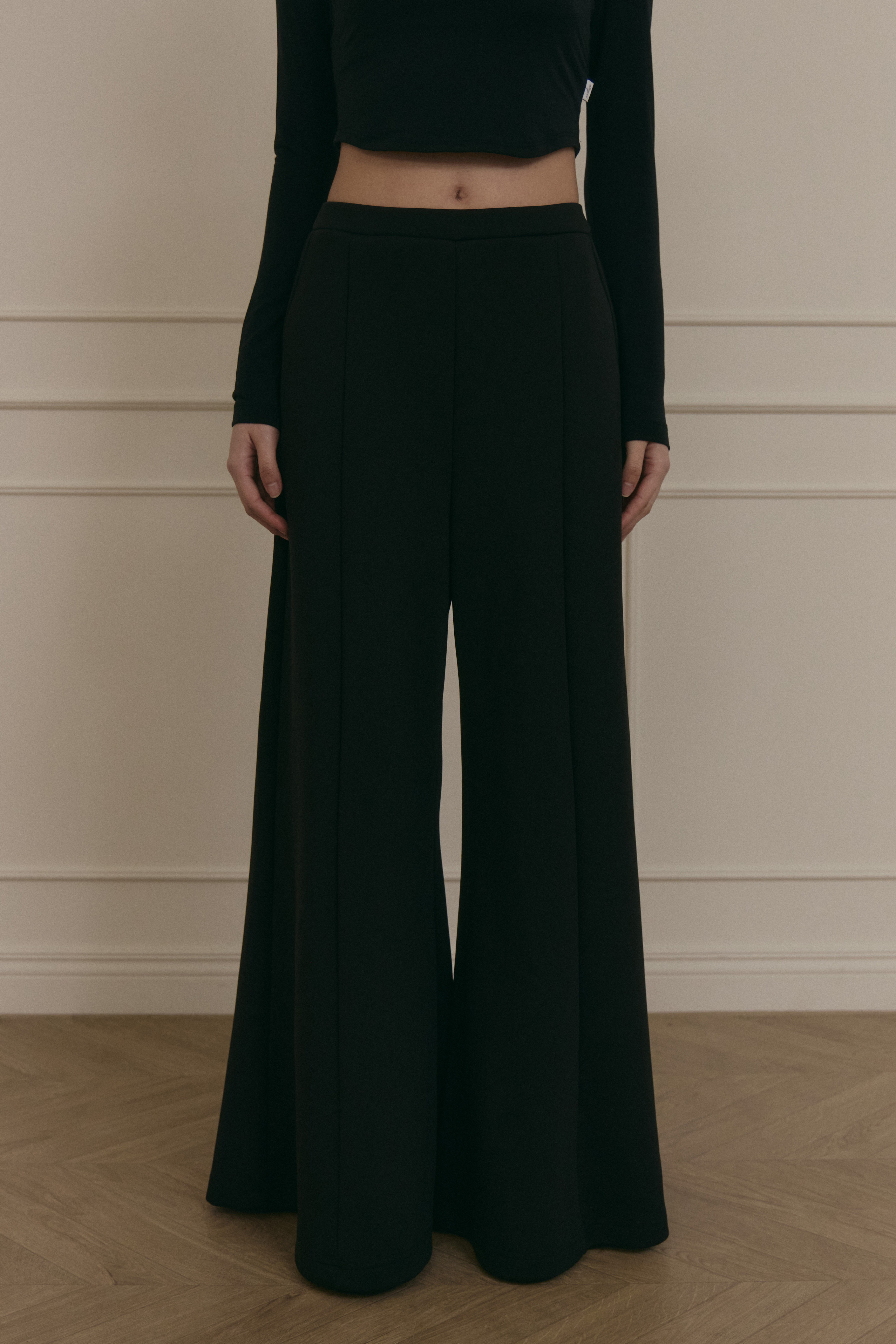 寬鬆闊腿長褲- 黑