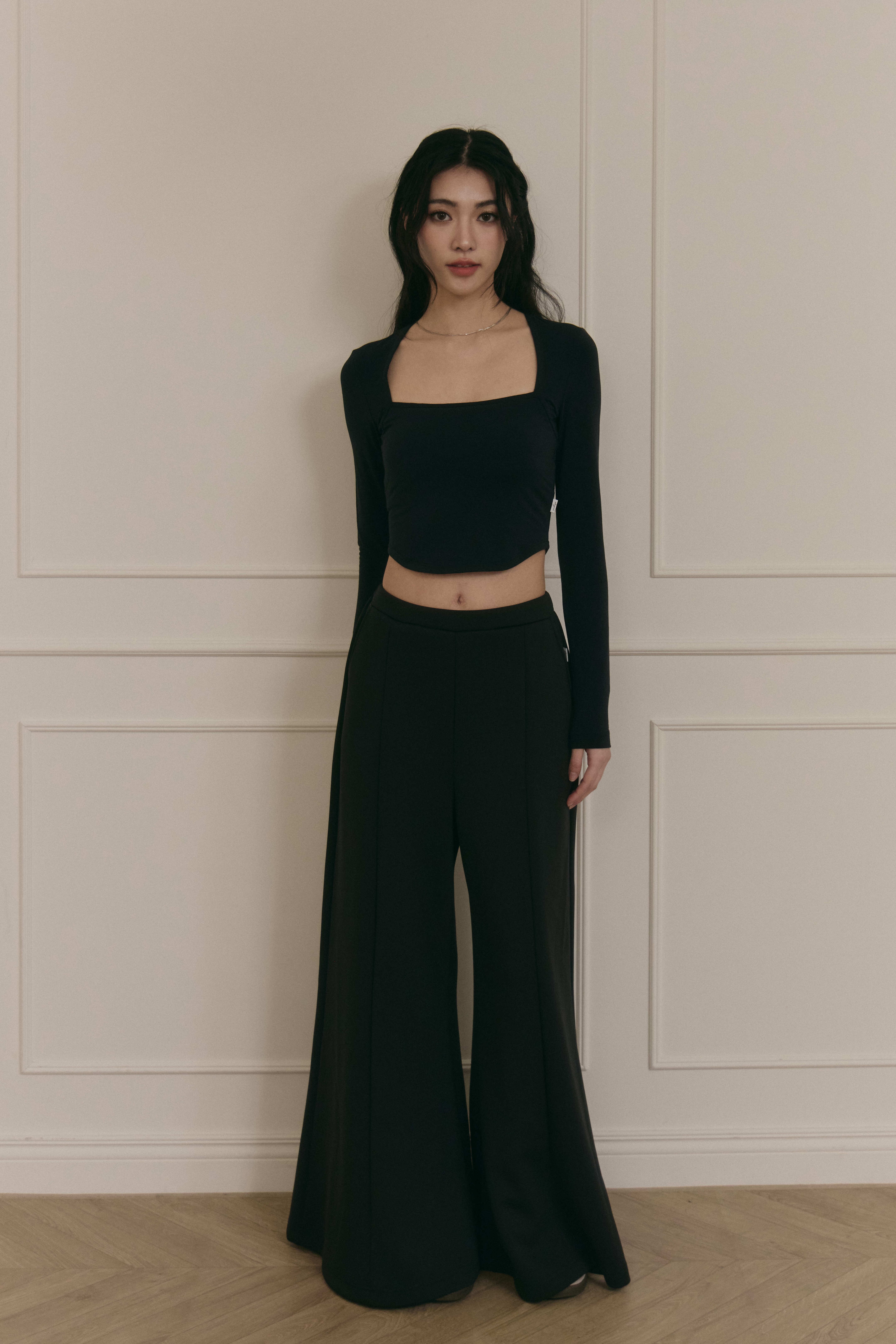 寬鬆闊腿長褲- 黑