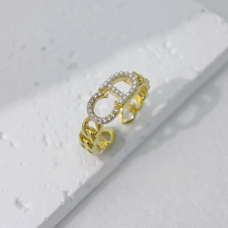 CD字母珍珠碎鑽戒指