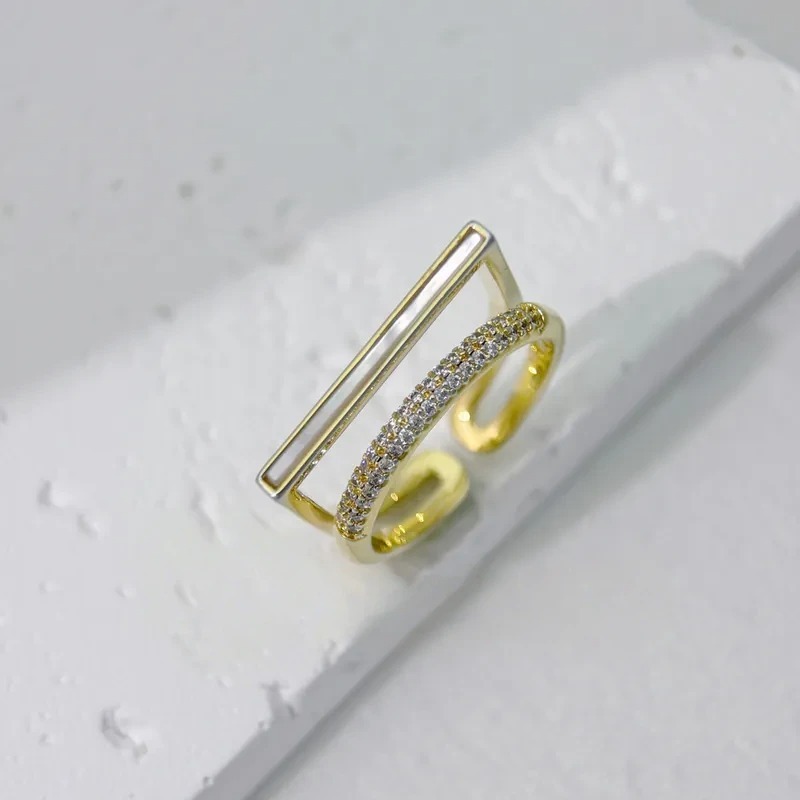 雙圈DO型母貝鑲鑽戒指