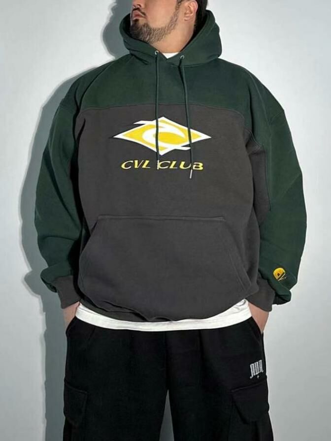 拼色英文字圖案連帽衛衣(薄抓毛底) COVILL-159T